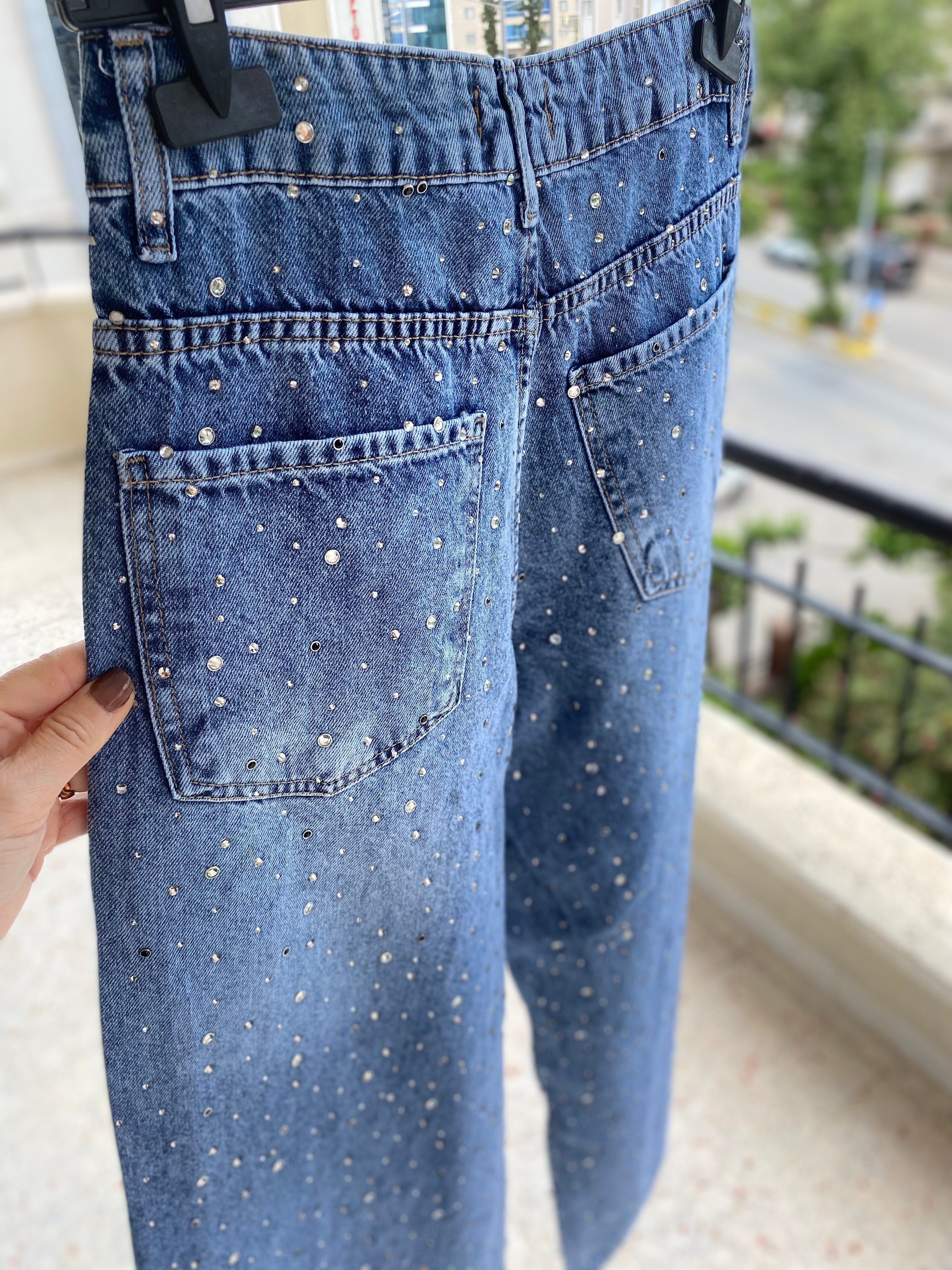 Kadın Premium Komple Taş Detaylı Jean Pantolon