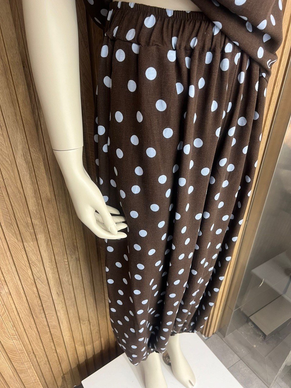 Kadın Puantiyeli Halter Yaka Pantolon Takım