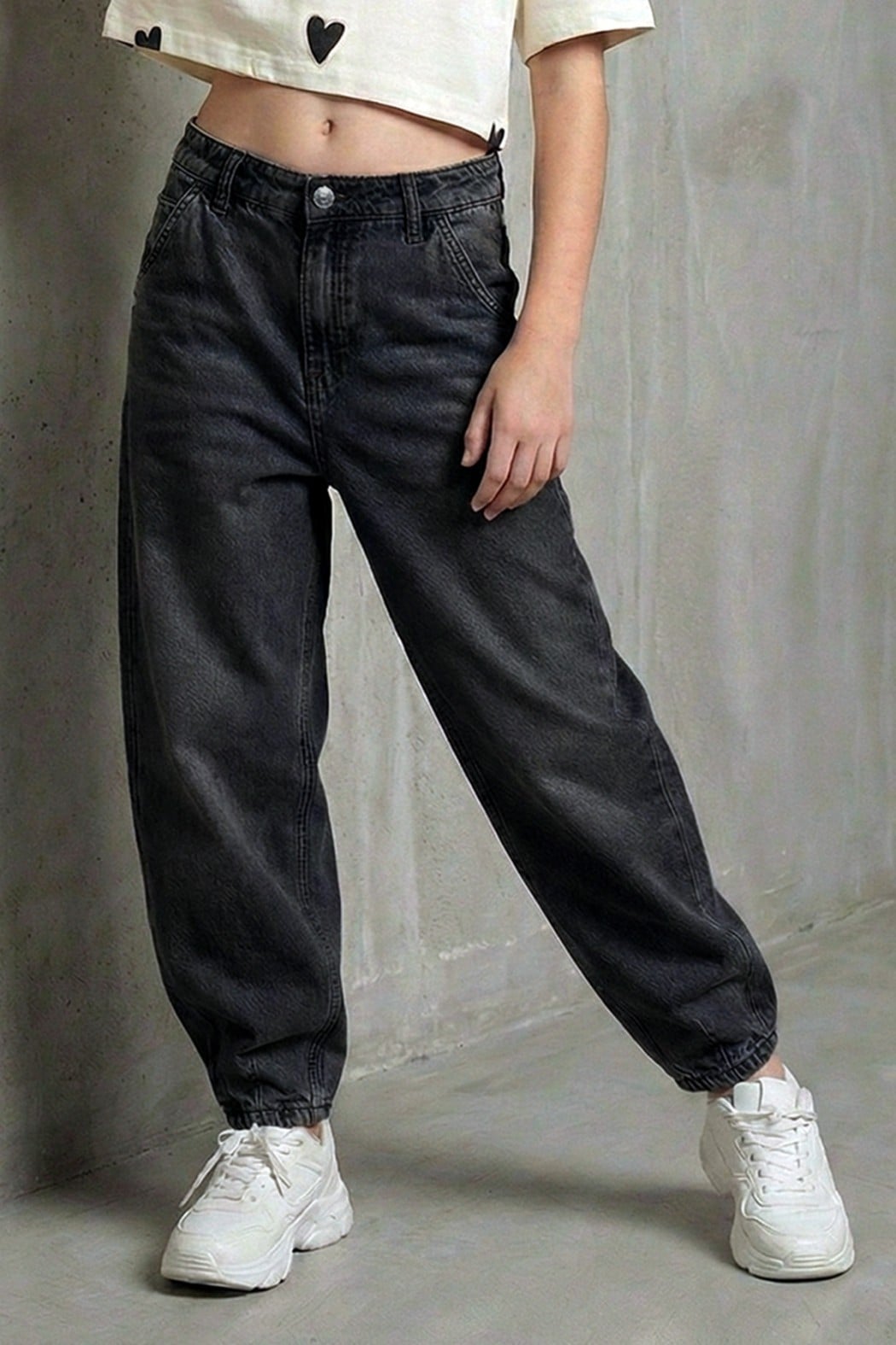Kız Çocuk Baggy Denim Pantolon - Füme (9-14 Yaş)