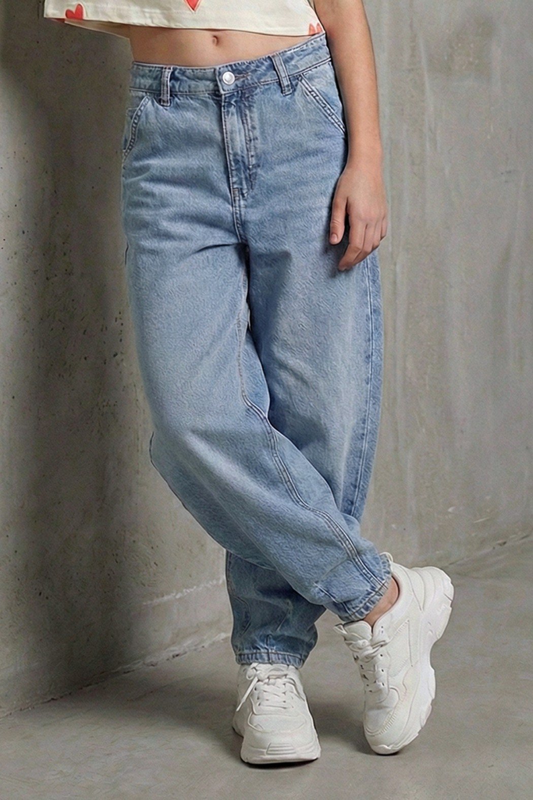 Kız Çocuk Baggy Denim Pantolon - MAVİ (9-14 Yaş)