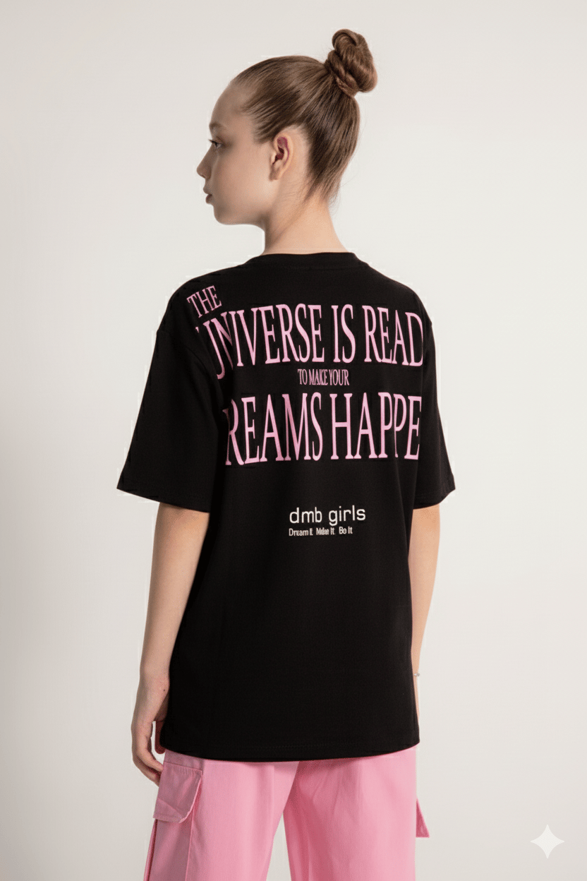 Kız Çocuk Baskılı  T-Shirt Kalp Detaylı