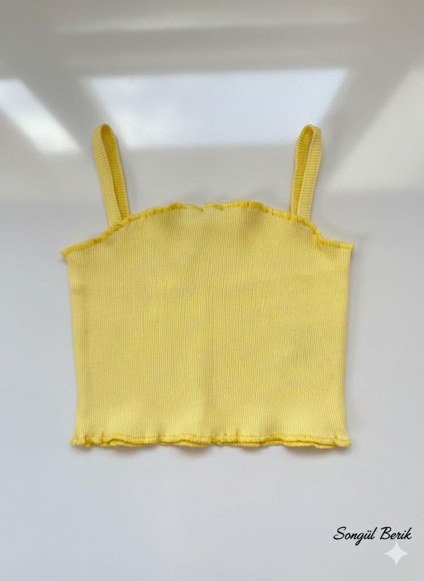 Kız Çocuk Crop Askılı Sarı