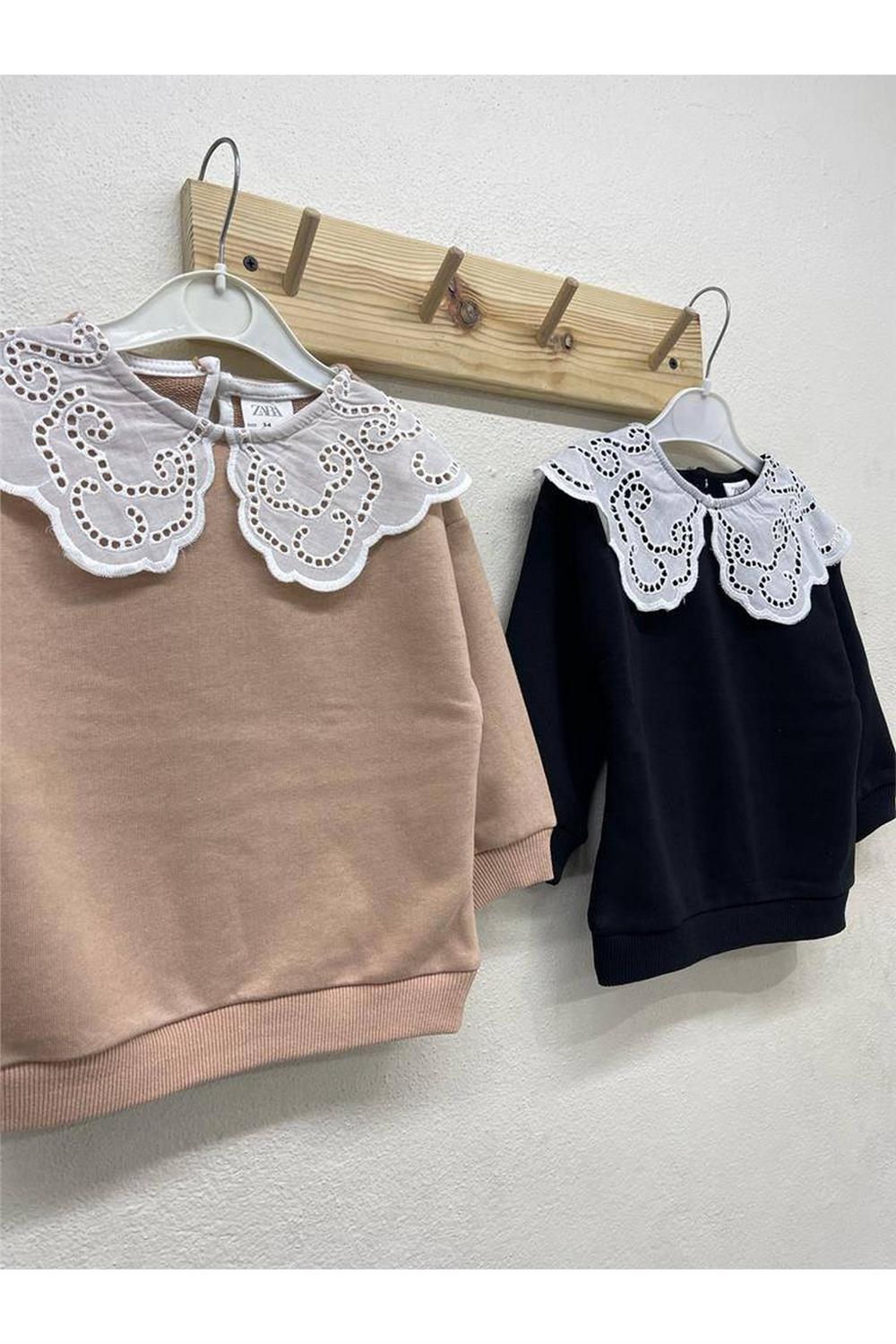 Kız Çocuk Dantel Yaka Detaylı Sweatshirt