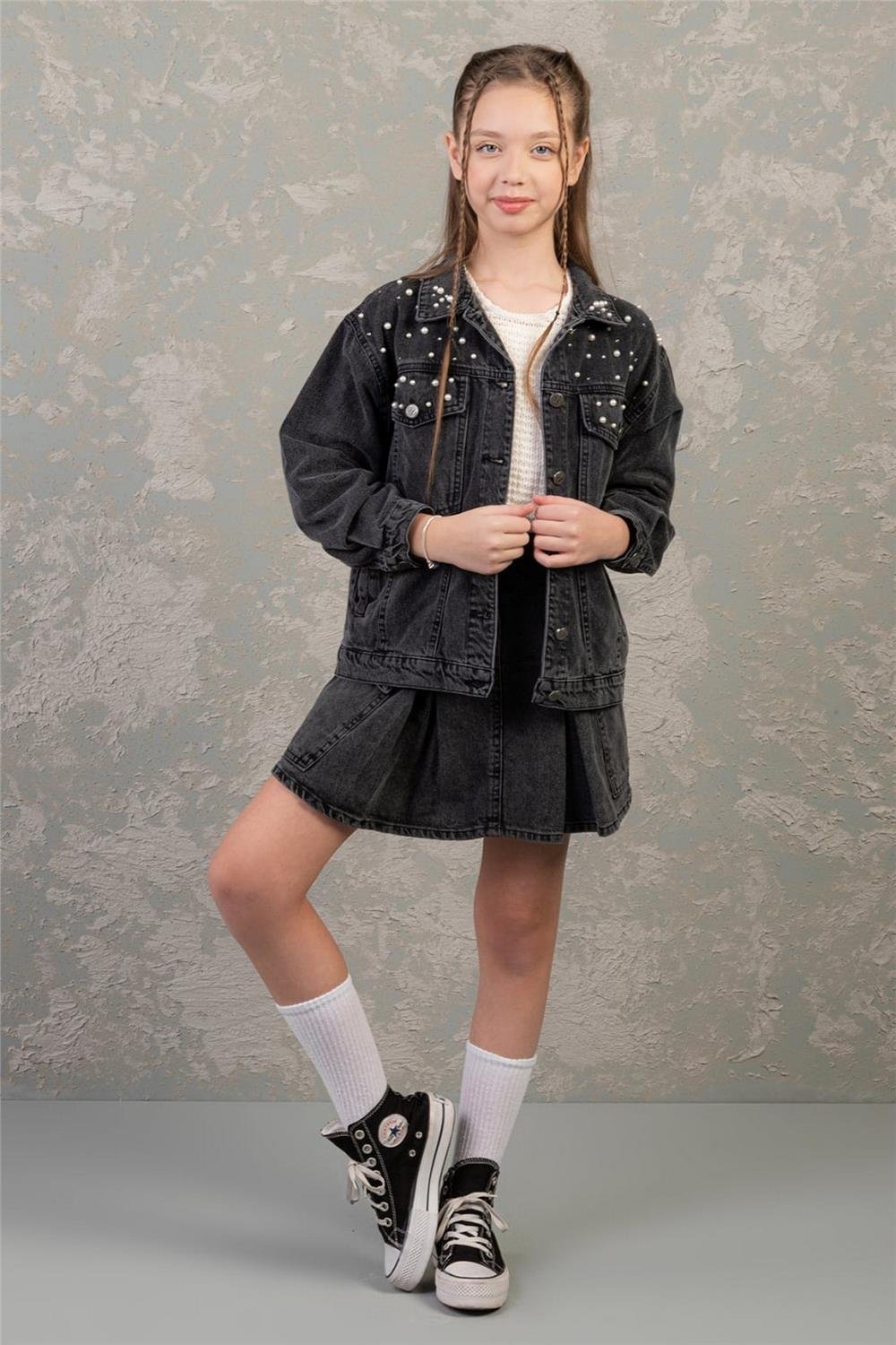 Kız Çocuk  Denim Şort Etek (Füme)