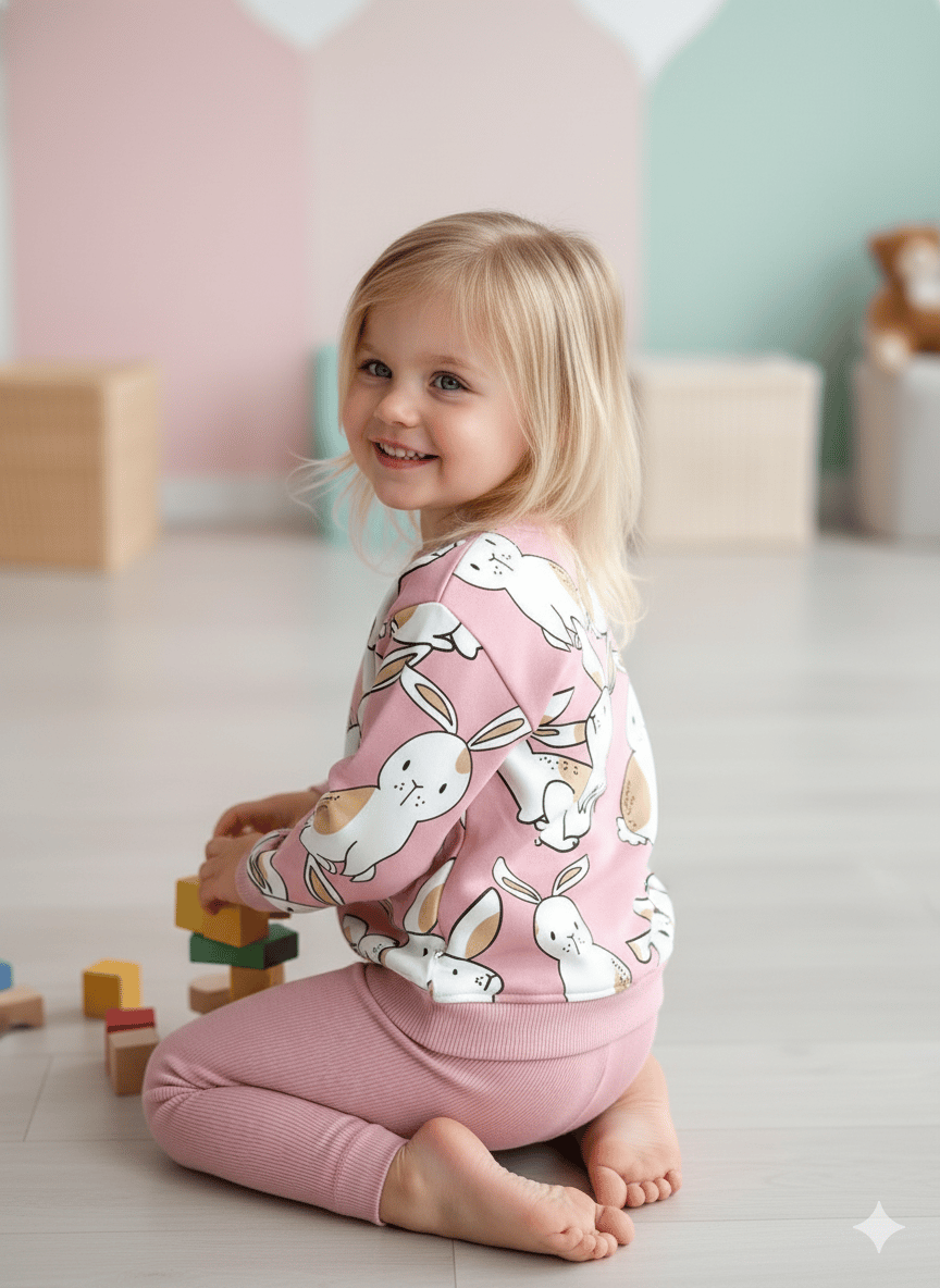 Kız Çocuk Fitilli Taytlı Kışlık Takım (pembe)