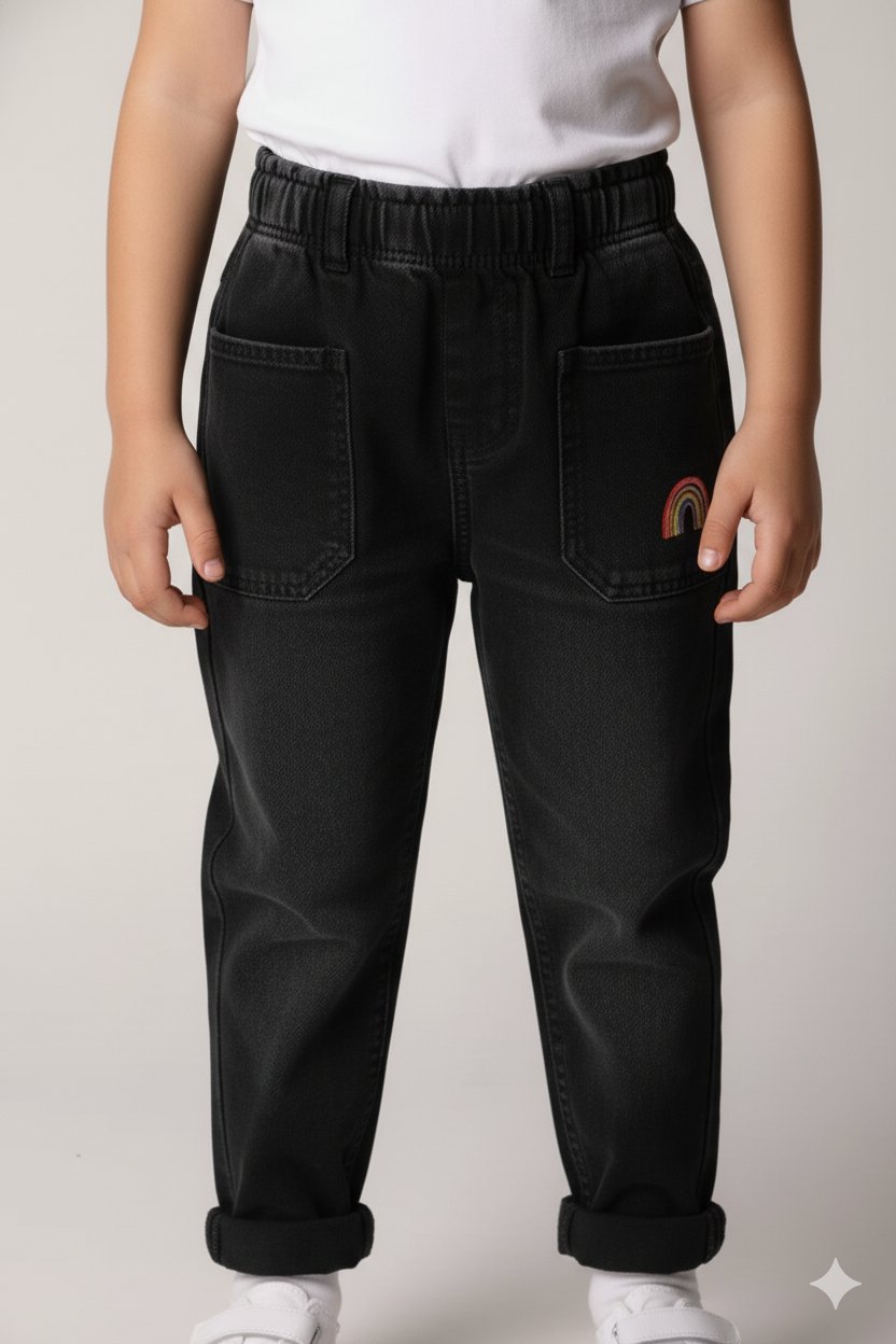 Kız Çocuk Gökkuşağı İşlemeli Jean