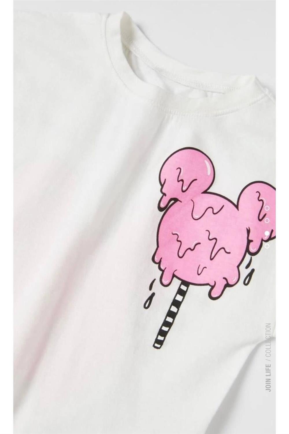 Kız Çocuk Mıckey Mouse  Baskılı T-shirt