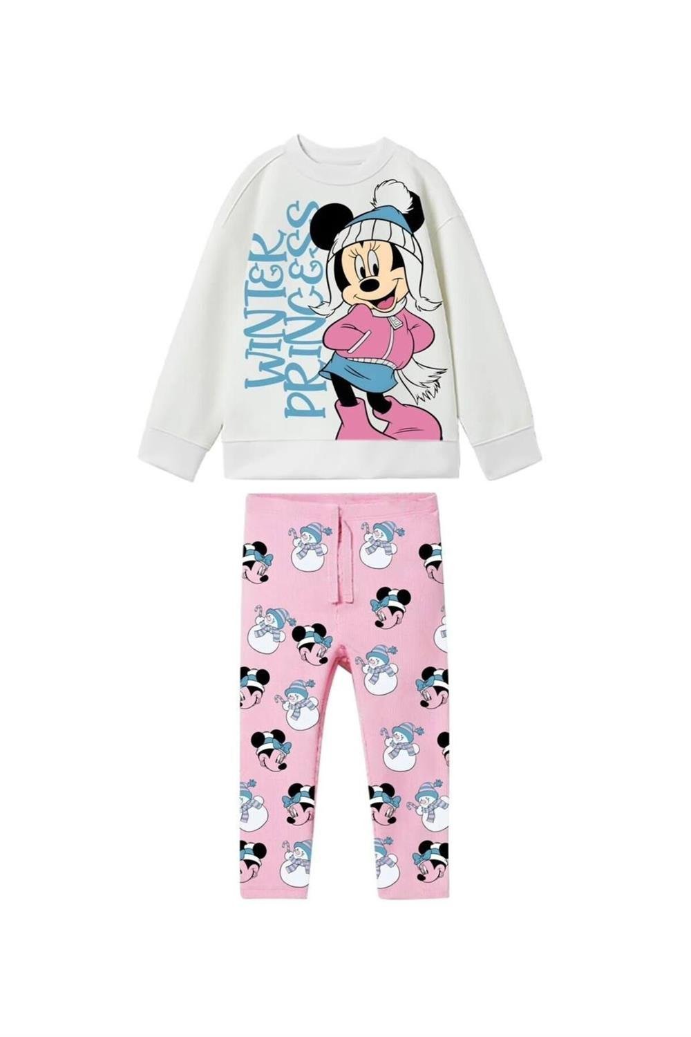 Kız Çocuk Mickey Mouse Detaylı Fitilli Taytlı Takım