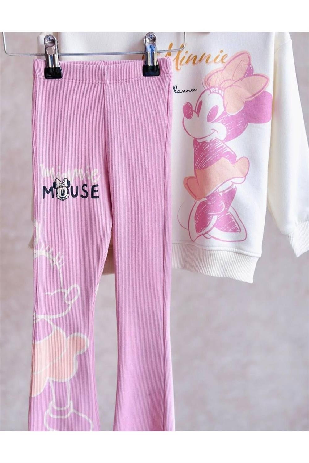 Kız Çocuk Mickey Mouse Detaylı Fitilli Taytlı Takım