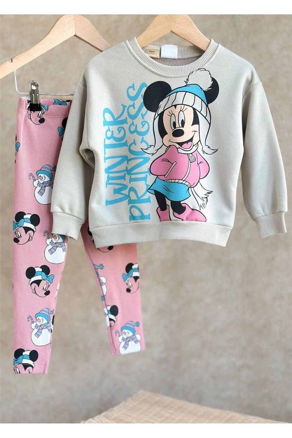 Kız Çocuk Mickey Mouse Detaylı Fitilli Taytlı Takım