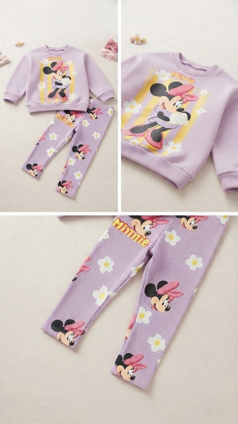 Kız Çocuk Mickey Mouse Detaylı Fitilli Taytlı Takım