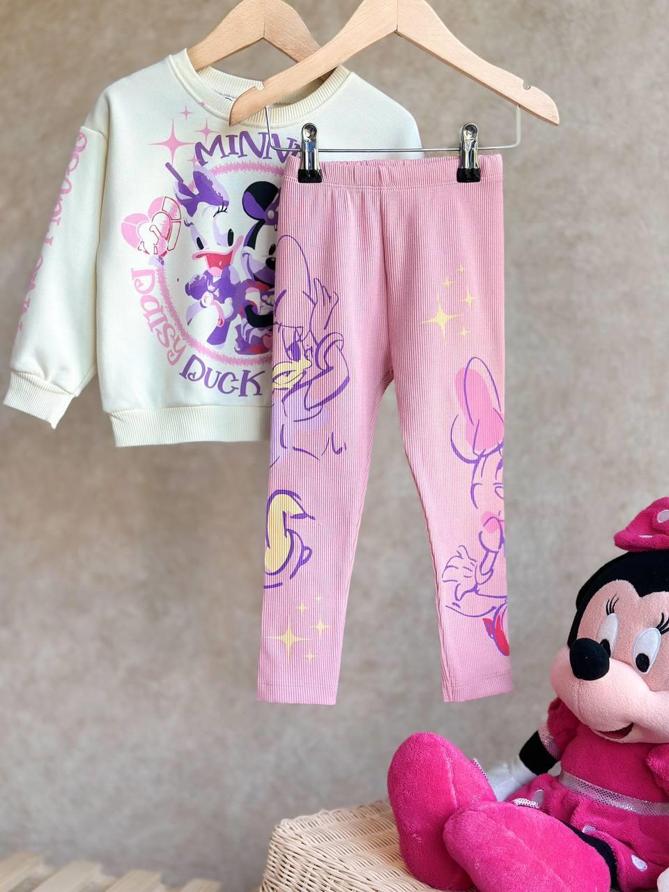Kız Çocuk Mickey Mouse Detaylı Fitilli Taytlı Takım