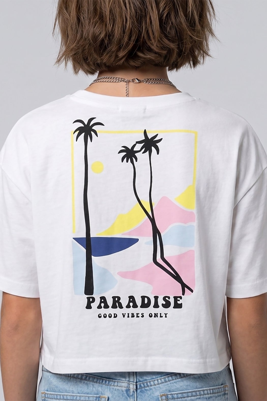 Kız Çocuk Paradise Baskılı Ekru Tişört (9-14 Yaş)