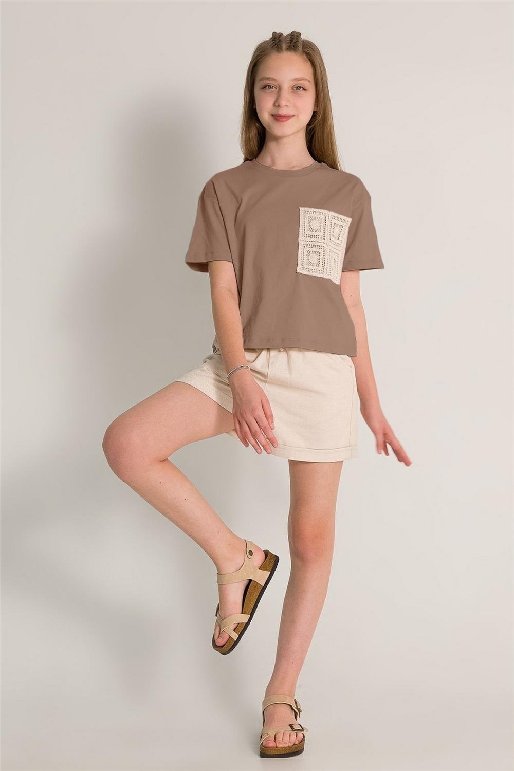 Kız Çocuk  T-Shirt  Cep Detaylı