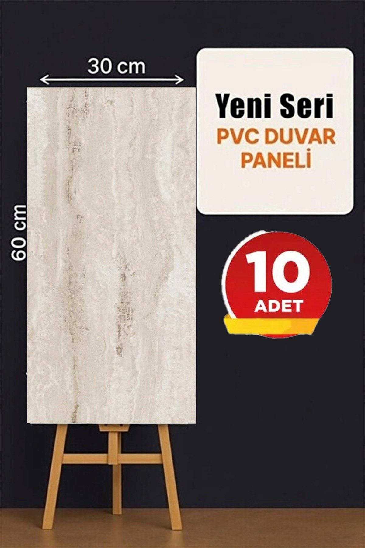 10 Adet, 30x60 Cm Açık Bej Açık Krem Renkler Lüks Mermer Desenli Kendinden Yapışkanlı Mutfak Banyo Wc Kaplama Pvc Panel M1019