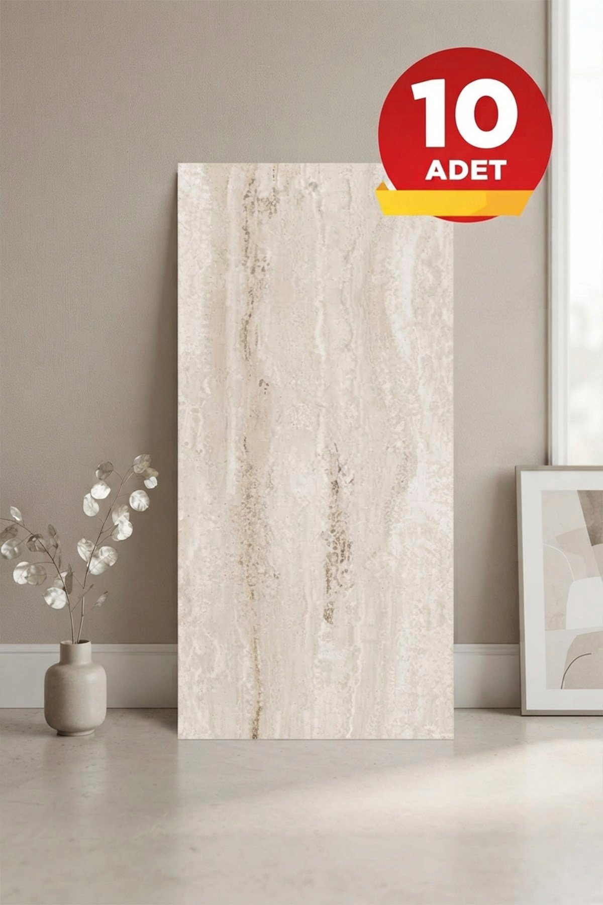 10 Adet, 30x60 Cm Açık Bej Açık Krem Renkler Lüks Mermer Desenli Kendinden Yapışkanlı Mutfak Banyo Wc Kaplama Pvc Panel M1019