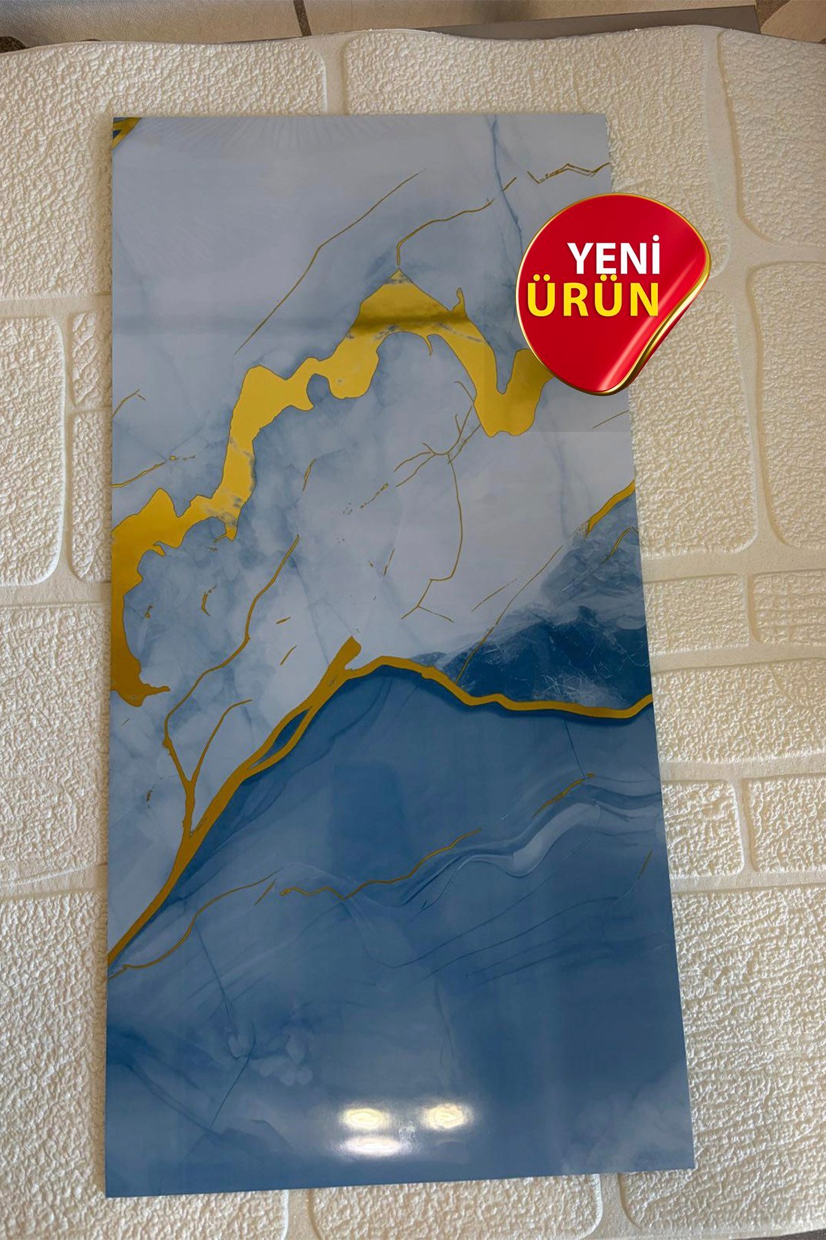 10 Adet, 30x60 Cm Açık Buz Mavisi Gold Renkler Lüks Mermer Desenli Kendinden Yapışkanlı Mutfak Banyo Wc Kaplama Pvc Panel M6001