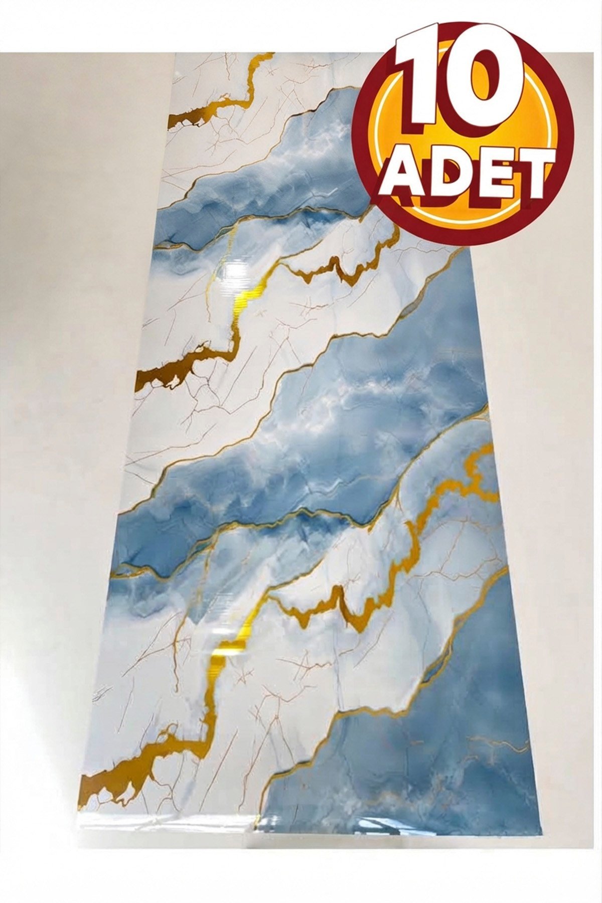 10 Adet, 30x60 Cm Açık Buz Mavisi Gold Renkler Lüks Mermer Desenli Kendinden Yapışkanlı Mutfak Banyo Wc Kaplama Pvc Panel M6001