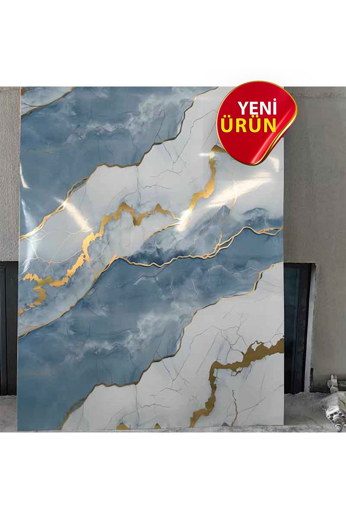 10 Adet, 30x60 Cm Açık Buz Mavisi Gold Renkler Lüks Mermer Desenli Kendinden Yapışkanlı Mutfak Banyo Wc Kaplama Pvc Panel M6001