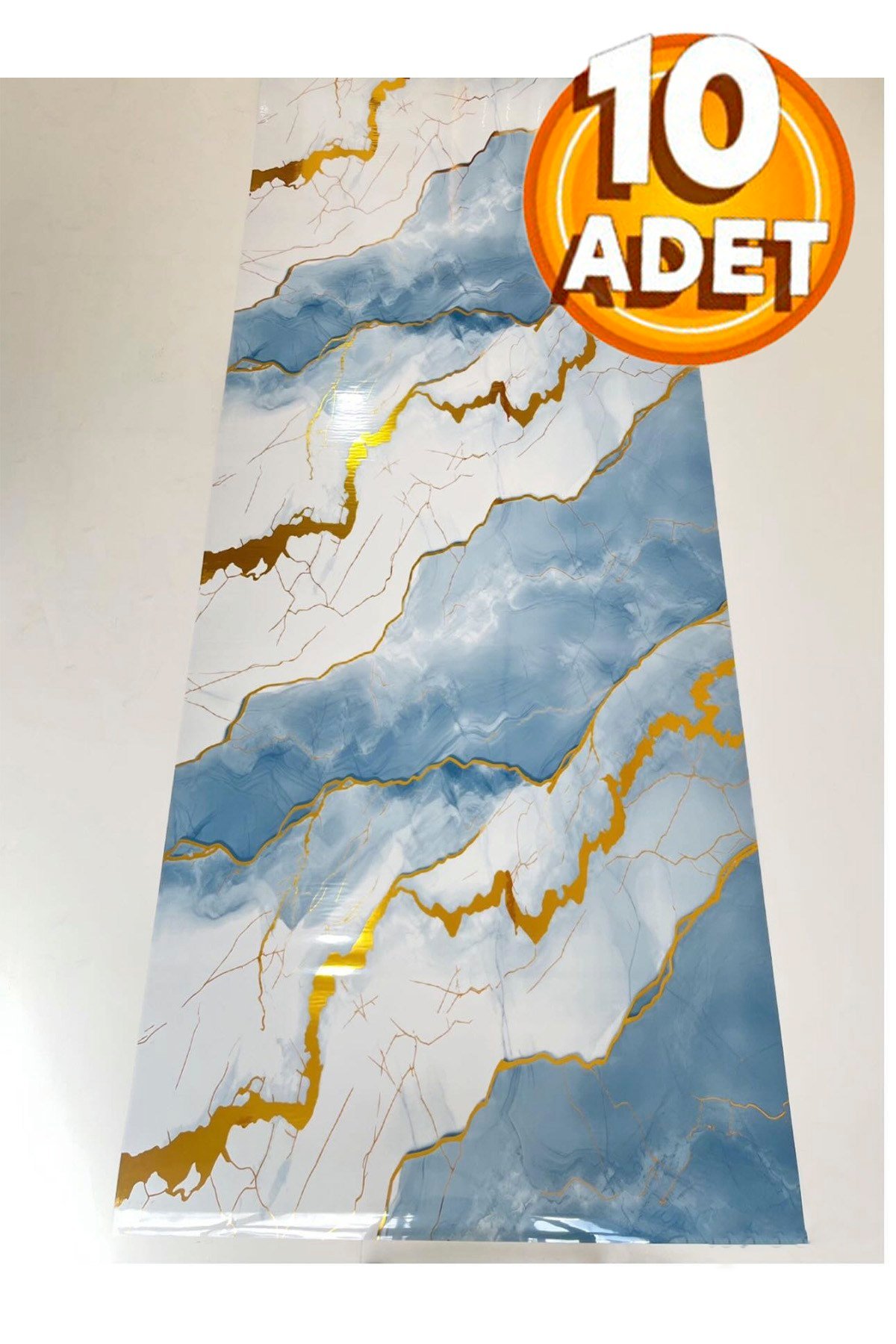 10 Adet, 30x60 Cm Açık Buz Mavisi Gold Renkler Lüks Mermer Desenli Kendinden Yapışkanlı Mutfak Banyo Wc Kaplama Pvc Panel M6001