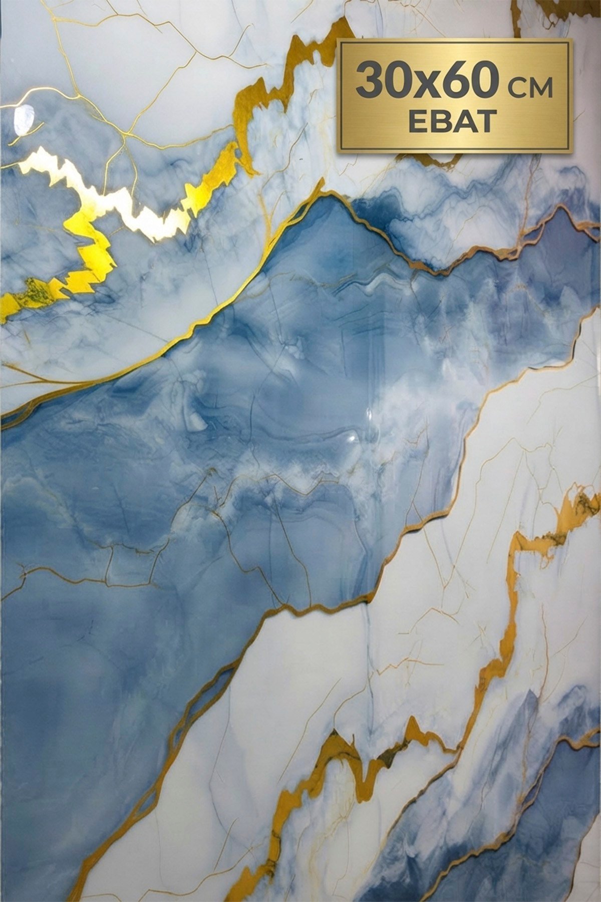 10 Adet, 30x60 Cm Açık Buz Mavisi Gold Renkler Lüks Mermer Desenli Kendinden Yapışkanlı Mutfak Banyo Wc Kaplama Pvc Panel M6001