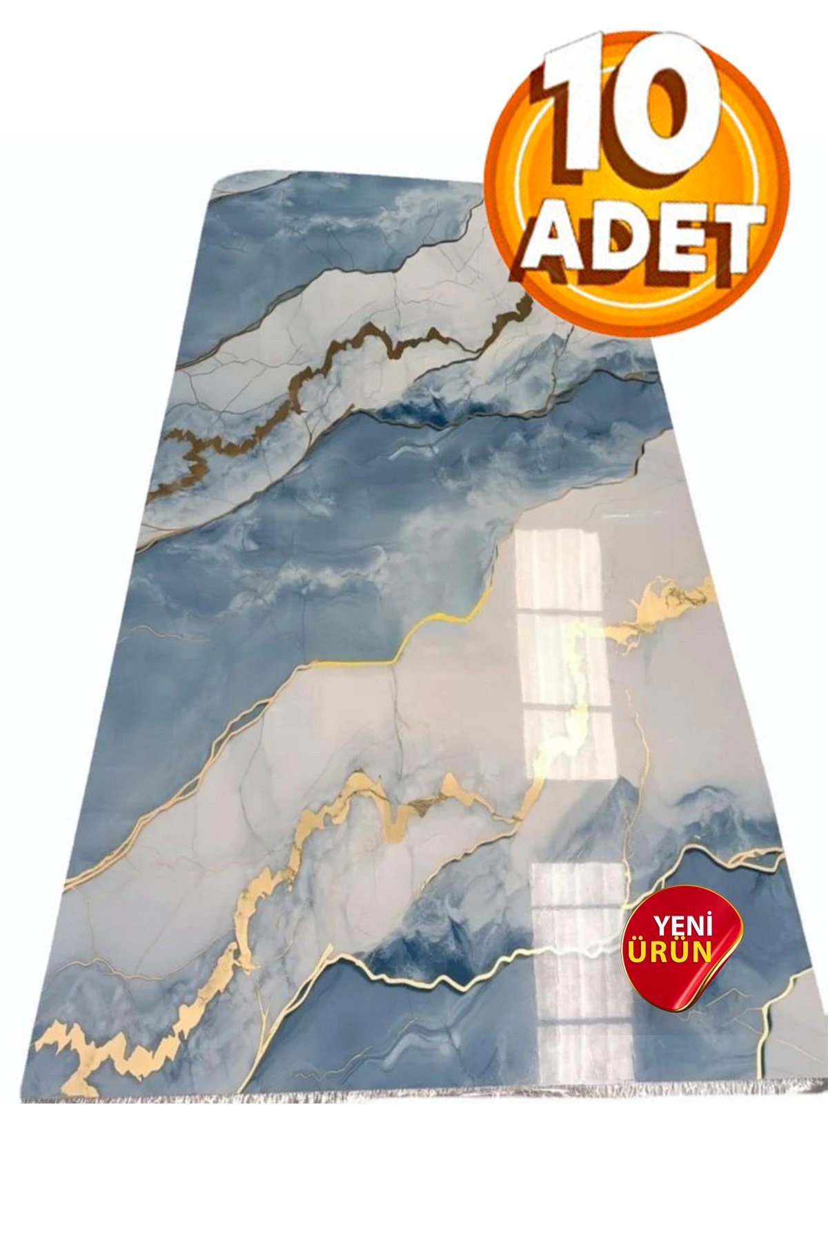 10 Adet, 30x60 Cm Açık Buz Mavisi Gold Renkler Lüks Mermer Desenli Kendinden Yapışkanlı Mutfak Banyo Wc Kaplama Pvc Panel M6001