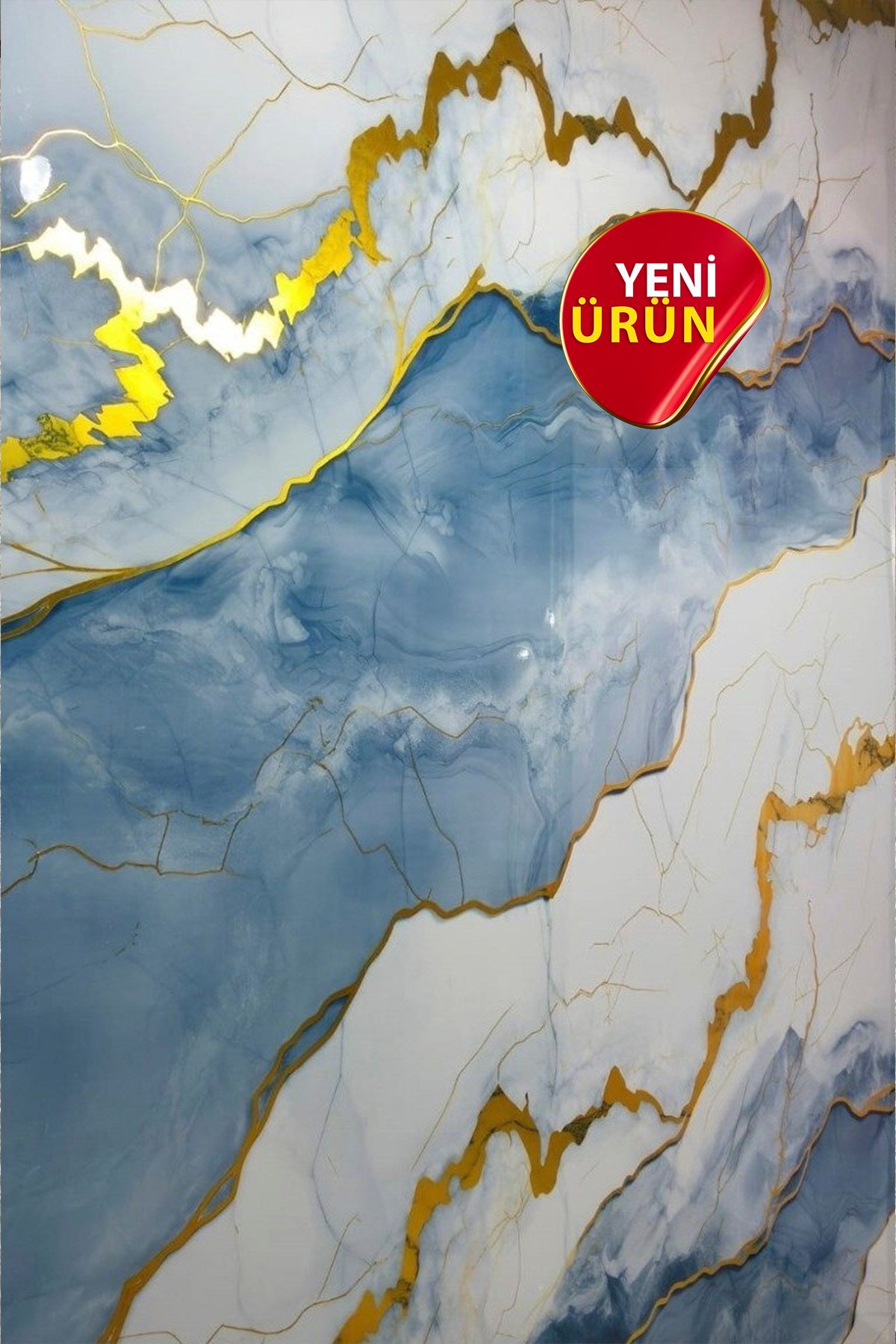 10 Adet, 30x60 Cm Açık Buz Mavisi Gold Renkler Lüks Mermer Desenli Kendinden Yapışkanlı Mutfak Banyo Wc Kaplama Pvc Panel M6001