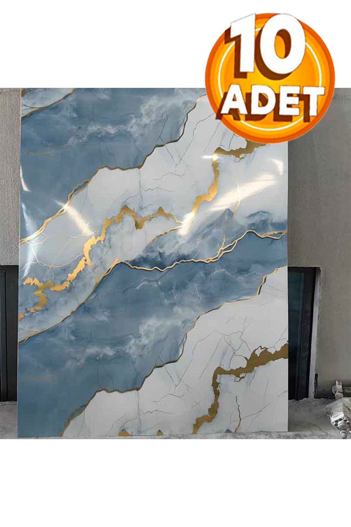 10 Adet, 30x60 Cm Açık Buz Mavisi Gold Renkler Lüks Mermer Desenli Kendinden Yapışkanlı Mutfak Banyo Wc Kaplama Pvc Panel M6001