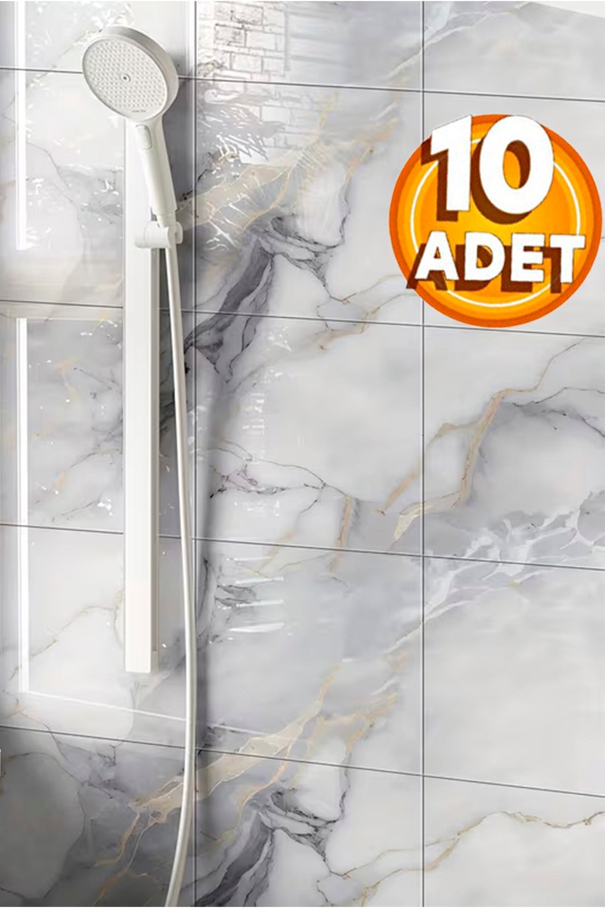 10 Adet, 30x60 Cm Açık Gri Damar Mermer Desenli Kendinden Yapışkanlı Mutfak Banyo Wc Kaplama Pvc Panel