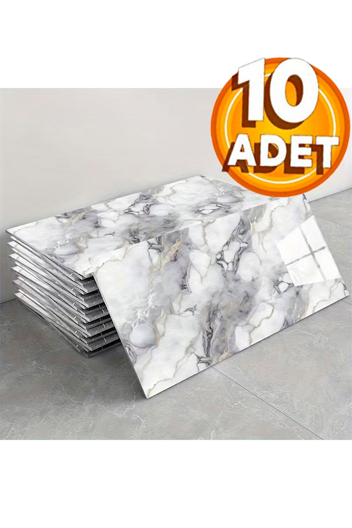10 Adet, 30x60 Cm Açık Gri Damar Mermer Desenli Kendinden Yapışkanlı Mutfak Banyo Wc Kaplama Pvc Panel