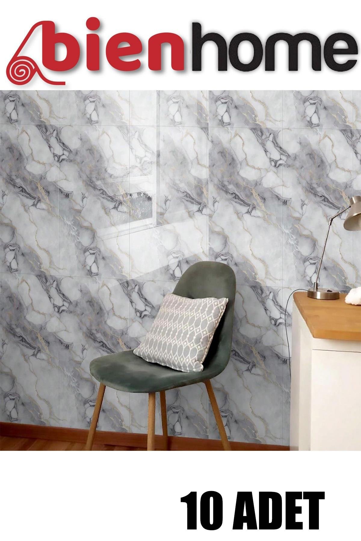 10 Adet, 30x60 Cm Açık Gri Damar Mermer Desenli Kendinden Yapışkanlı Mutfak Banyo Wc Kaplama Pvc Panel