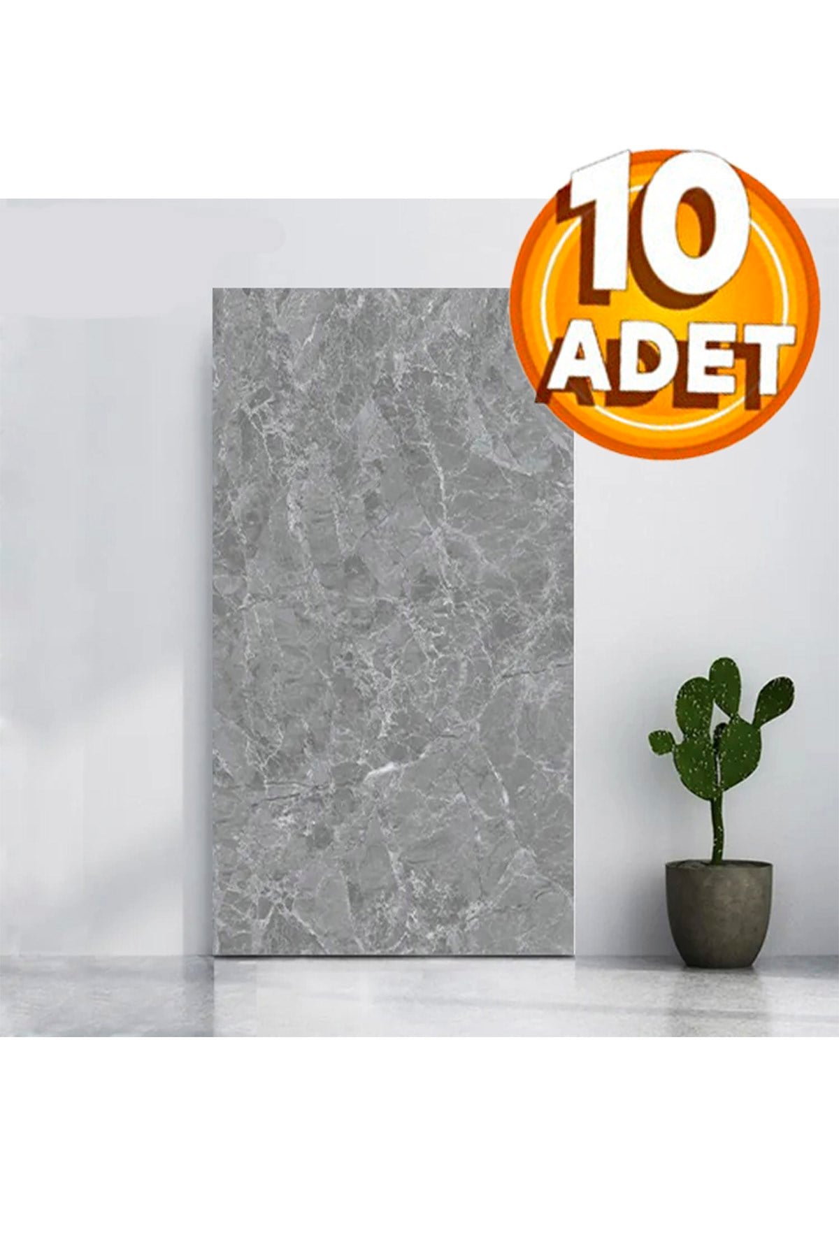 10 Adet, 30x60 cm Açık Gri Mermer Desen Yapışkanlı Karavan Prefabrik Banyo Wc Duvar Kaplama Paneli-S14