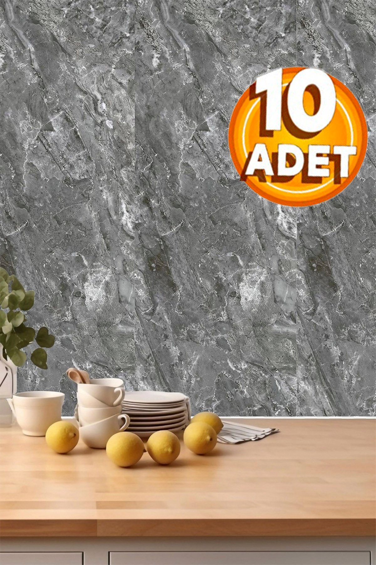 10 Adet, 30x60 cm Açık Gri Mermer Desen Yapışkanlı Karavan Prefabrik Banyo Wc Duvar Kaplama Paneli-S14