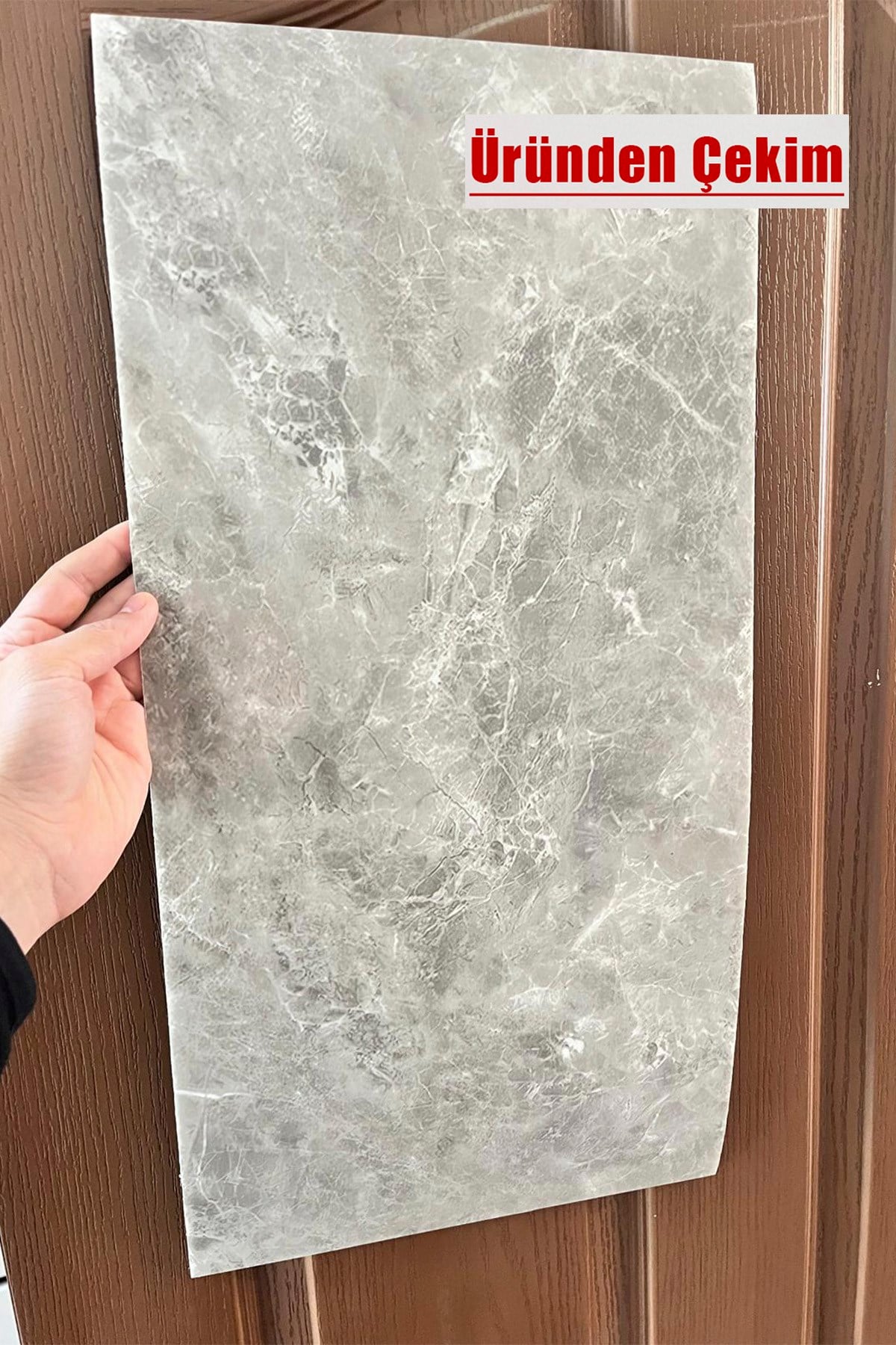 10 Adet, 30x60 cm Açık Gri Mermer Desen Yapışkanlı Karavan Prefabrik Banyo Wc Duvar Kaplama Paneli-S14