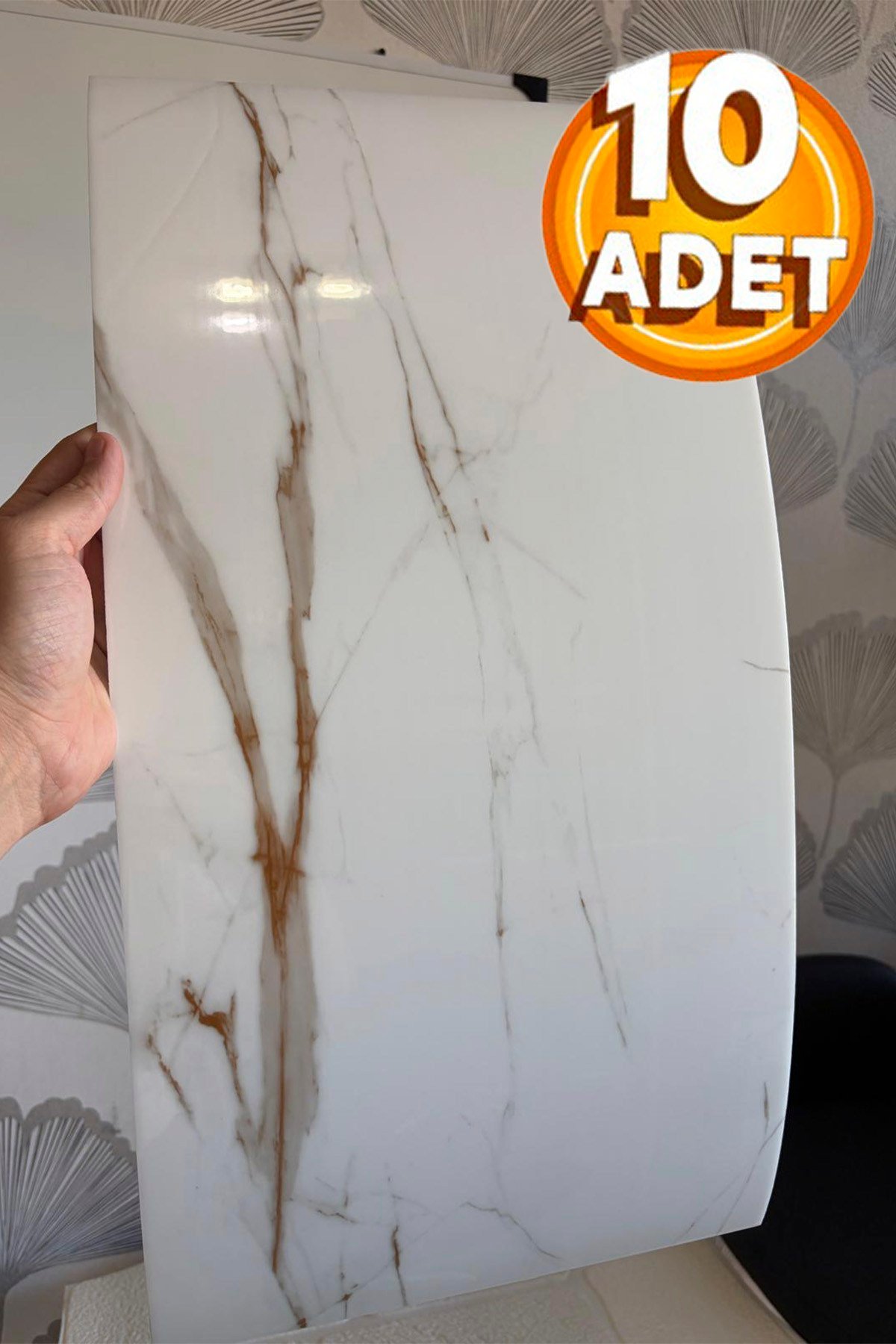10 Adet, 30x60 Cm Açık Kahve Damar Mermer Desenli Kendinden Yapışkanlı Mutfak Banyo Wc Kaplama Pvc Panel M012