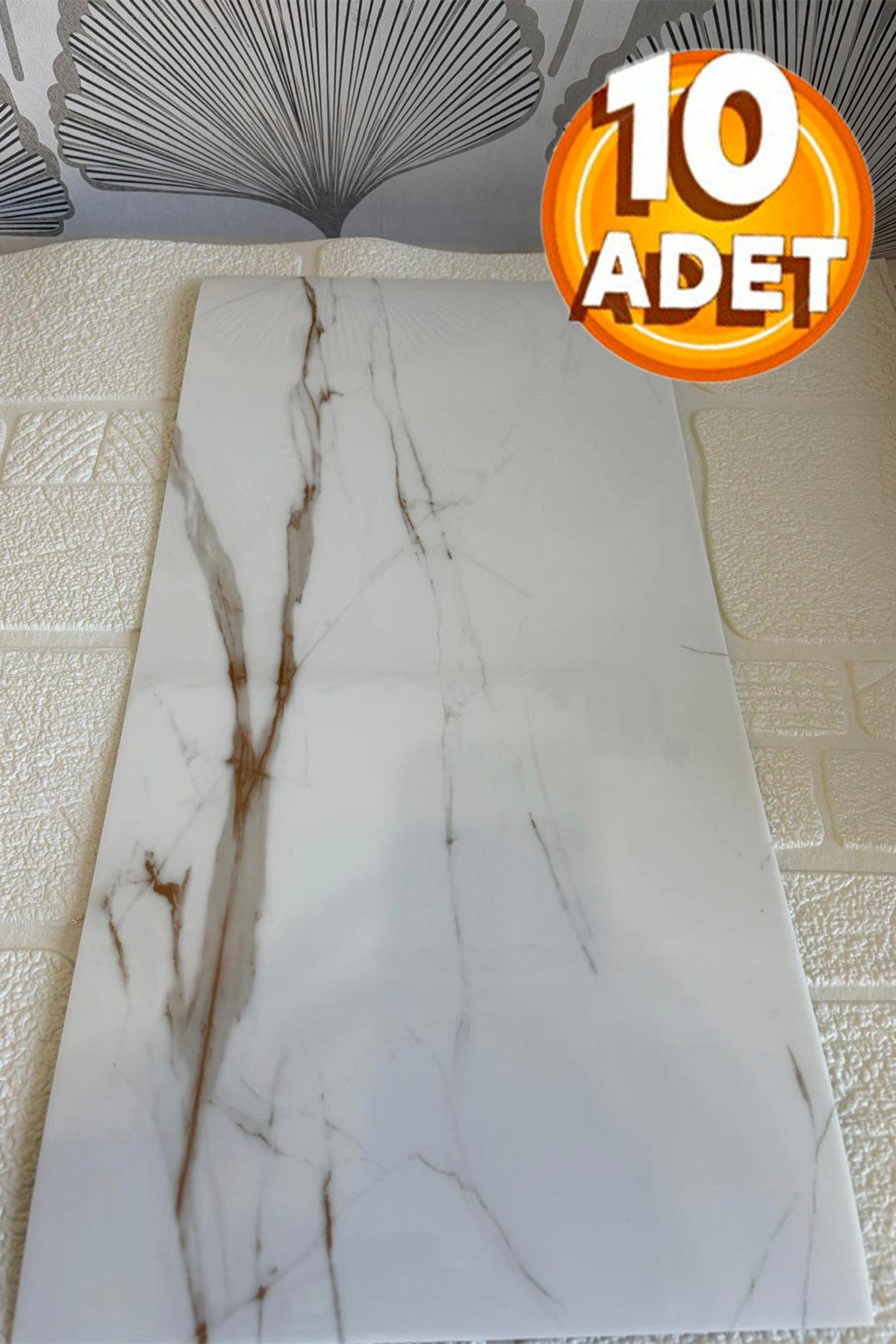 10 Adet, 30x60 Cm Açık Kahve Damar Mermer Desenli Kendinden Yapışkanlı Mutfak Banyo Wc Kaplama Pvc Panel M012