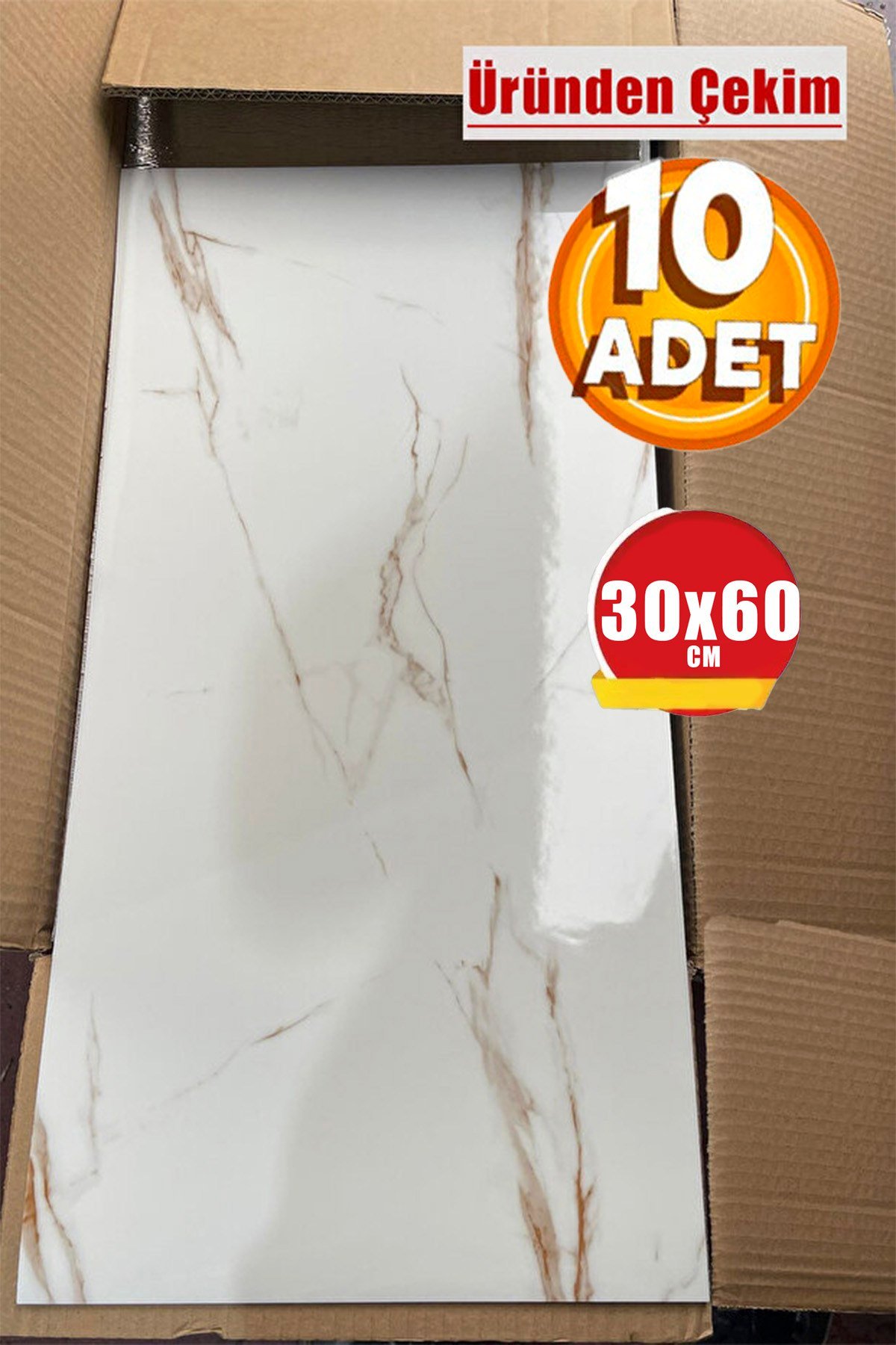10 Adet, 30x60 Cm Açık Kahve Damar Mermer Desenli Kendinden Yapışkanlı Mutfak Banyo Wc Kaplama Pvc Panel M012