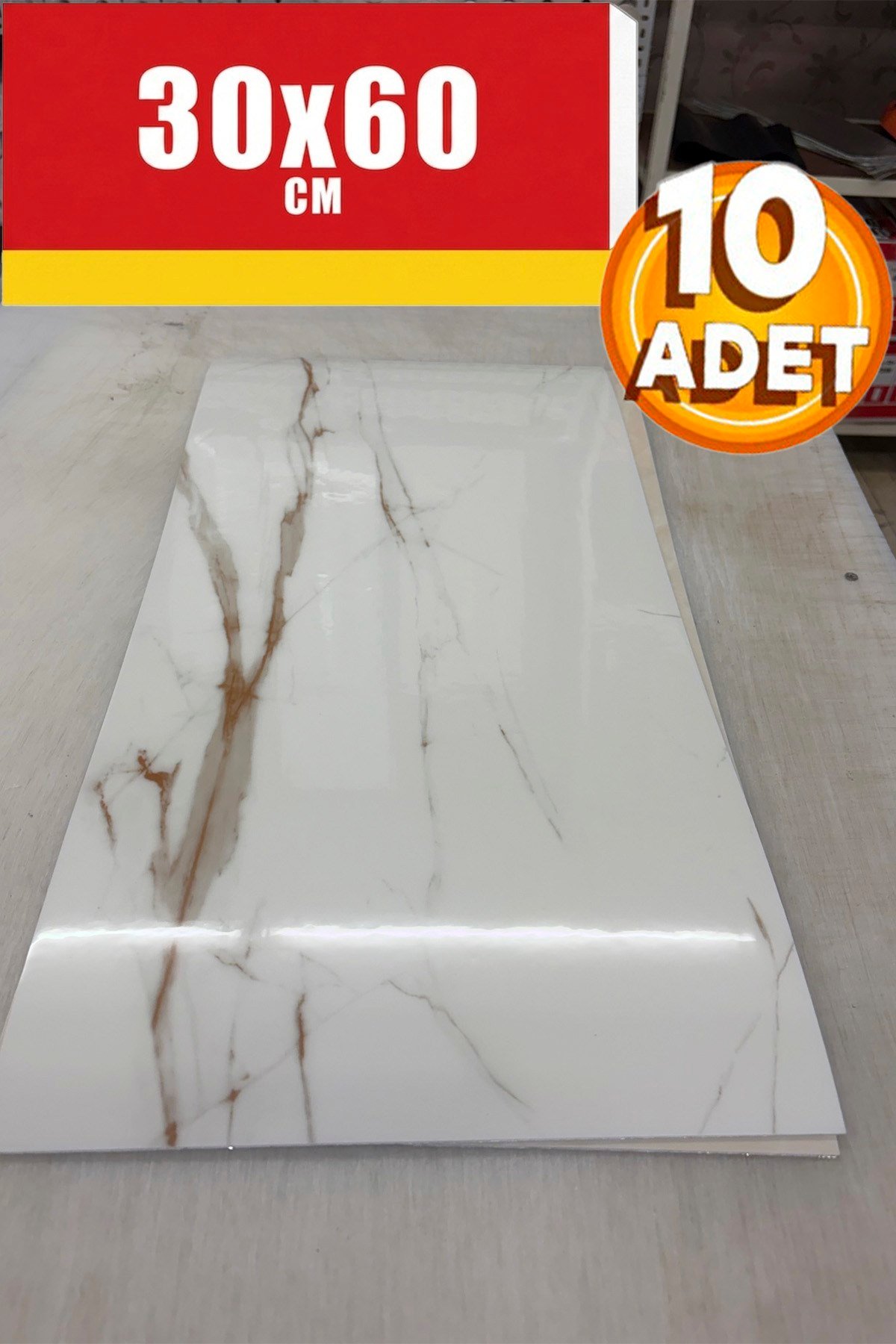 10 Adet, 30x60 Cm Açık Kahve Damar Mermer Desenli Kendinden Yapışkanlı Mutfak Banyo Wc Kaplama Pvc Panel M012