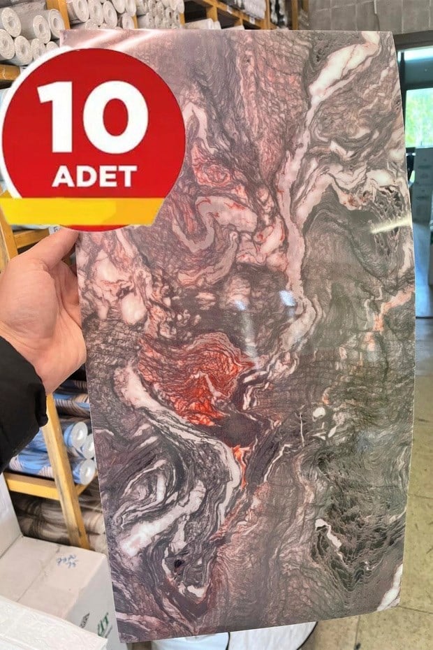 10 Adet, 30x60cm bordo, gri, antrasit, mor ve beyaz Renkli Mermer Desenli Kendinden Yapışkanlı Banyo PVC Duvar Paneli