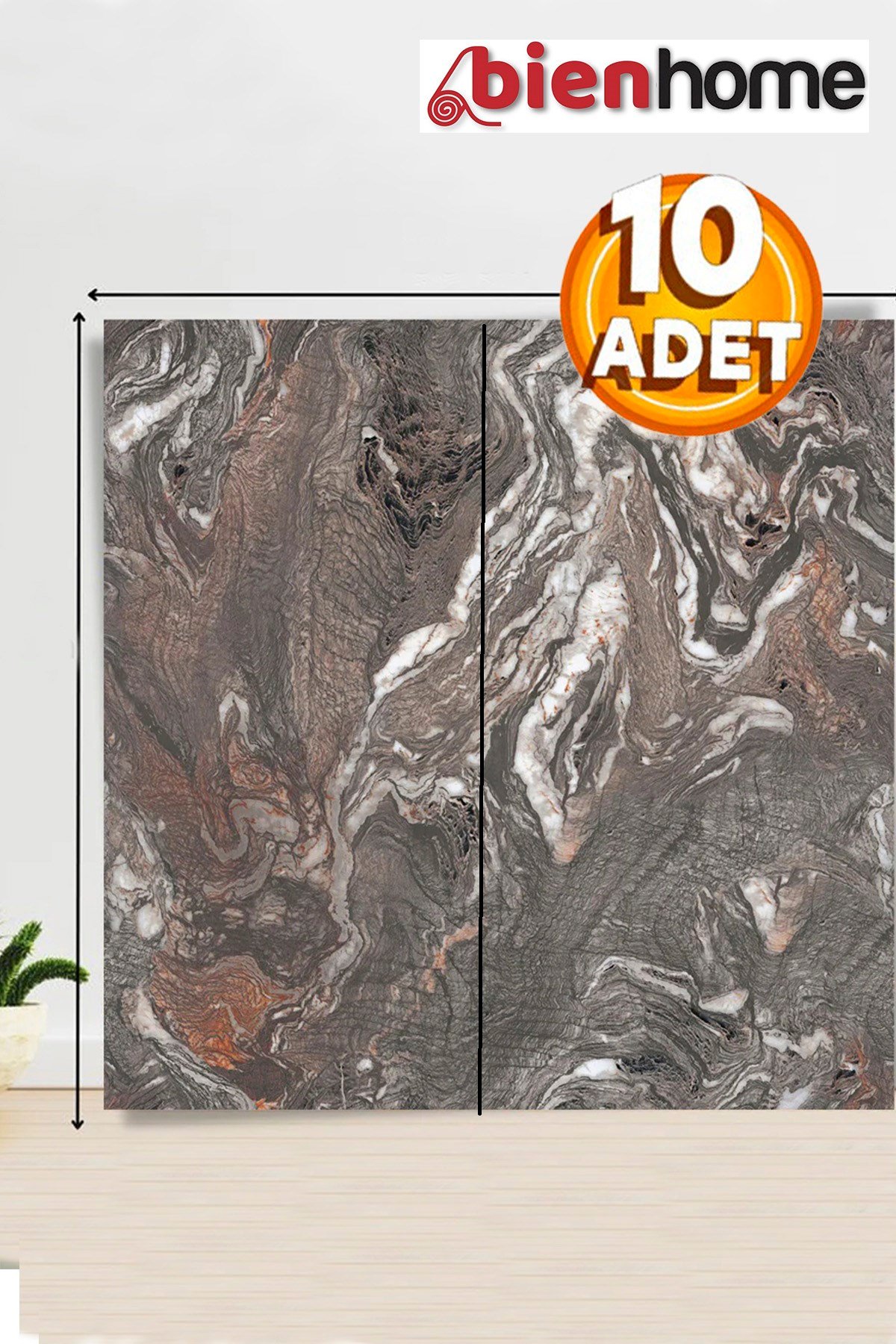 10 Adet, 30x60cm bordo, gri, antrasit, mor ve beyaz Renkli Mermer Desenli Kendinden Yapışkanlı Banyo PVC Duvar Paneli