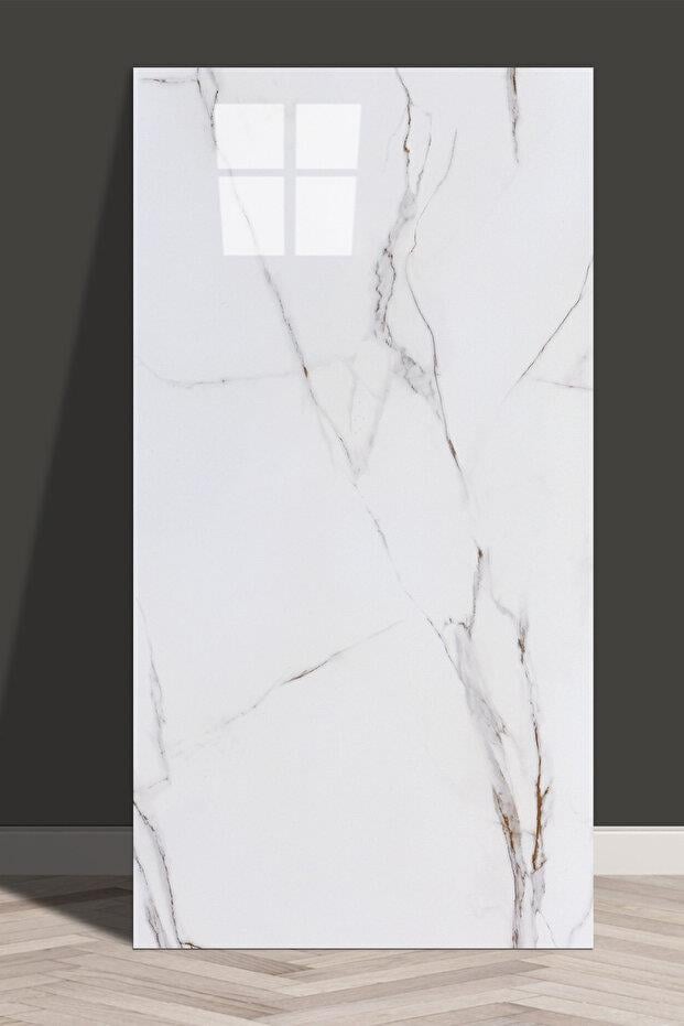 10 Adet, Yeni, Beyaz, 30x60 Cm Beyaz Krem Mermer Desenli Kendinden Yapışkanlı PVC Duvar Paneli-M012