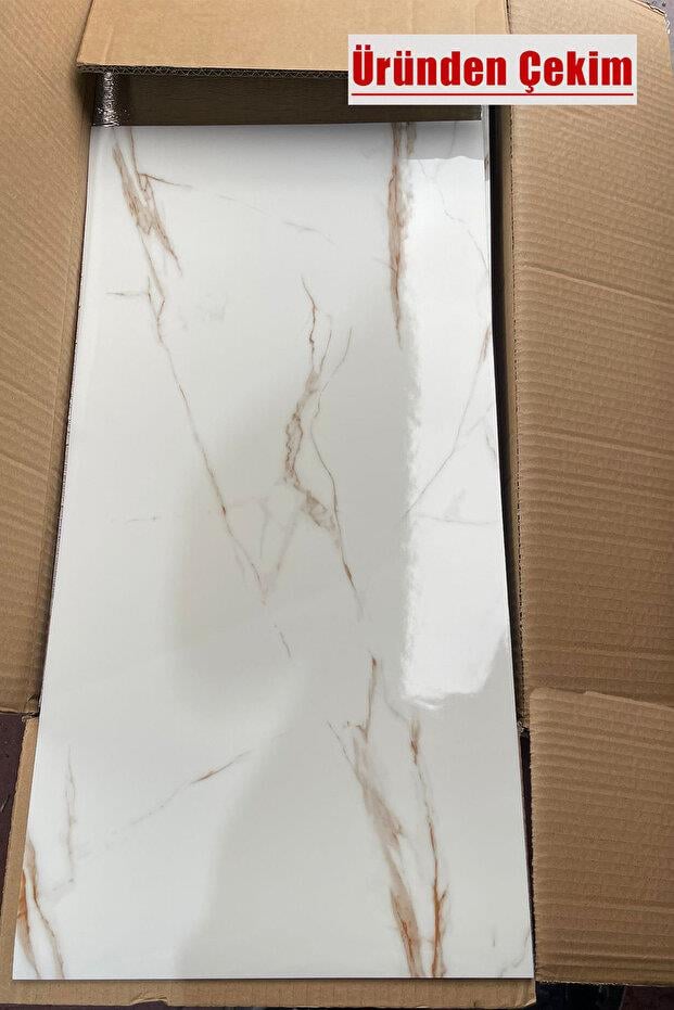 10 Adet, Yeni, Beyaz, 30x60 Cm Beyaz Krem Mermer Desenli Kendinden Yapışkanlı PVC Duvar Paneli-M012