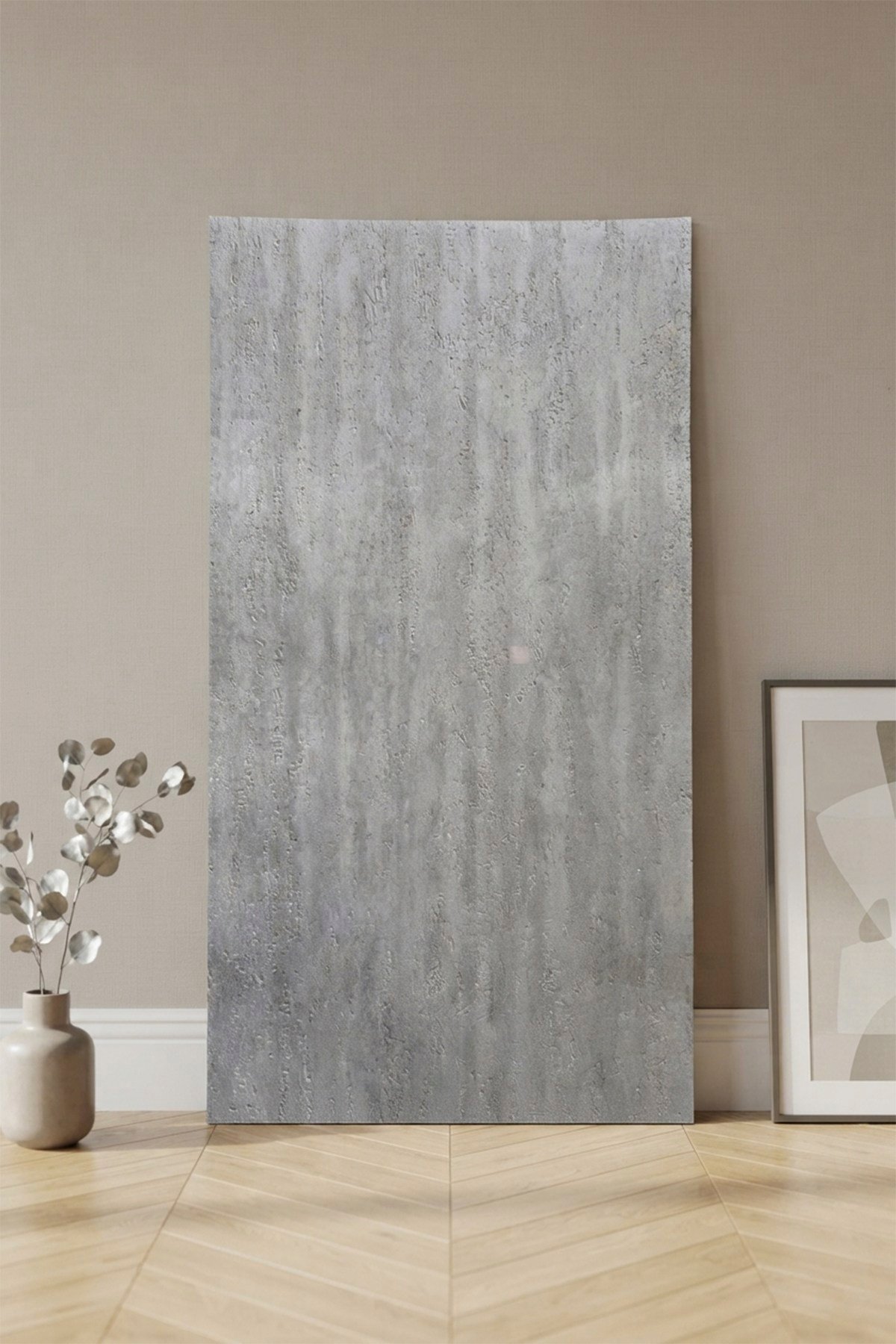 10 Adet, Yüksek Kalite Kabartmalı Dokulu Gri Tonlarında Gerçek Sıva Hissi Modern Beton Görünüm Desenli Pvc Mat Panel Kendinden Yapışkanlı Duvar Kaplaması Mat-3002, 30x60 CM 