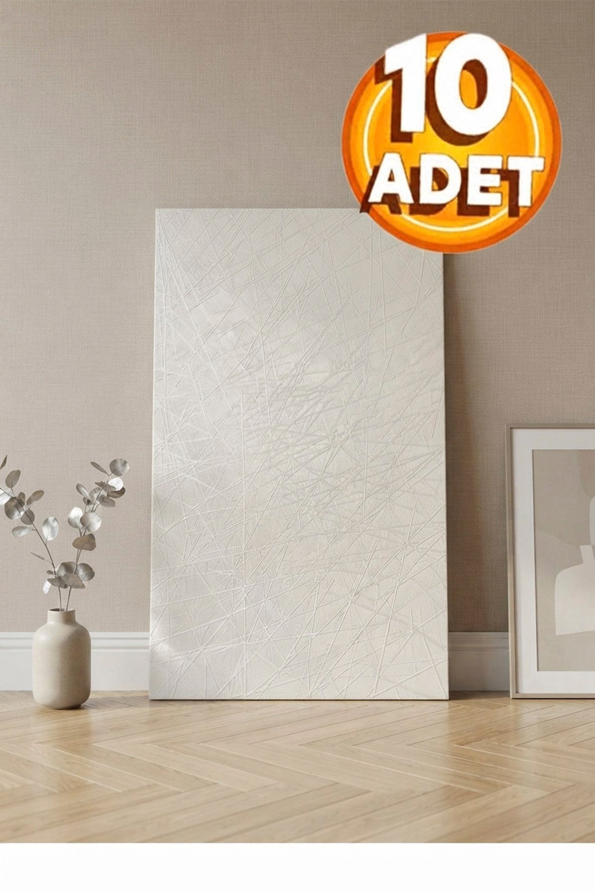 10 Adet, Yüksek Kalite Kabartmalı Dokulu Beyaz Tonlarında Gerçek Duvar Hissi Modern Çizgili Görünüm Desenli Pvc Mat Panel Kendinden Yapışkanlı Duvar Kaplaması Mat-8001, 30x60 CM 