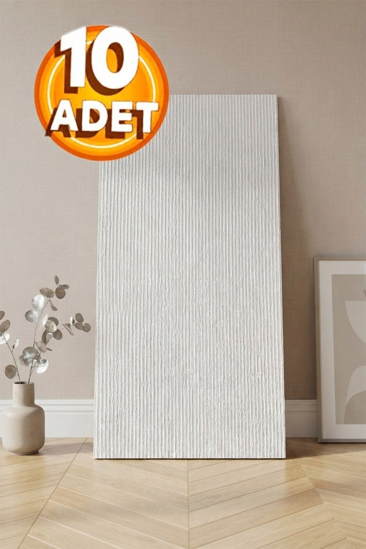 10 Adet, Yüksek Kalite Kabartmalı Dokulu Beyaz Tonlarında Gerçek Sıva Hissi Modern Beton Görünüm Desenli Pvc Mat Panel Kendinden Yapışkanlı Duvar Kaplaması Mat-4001, 30x60 CM 