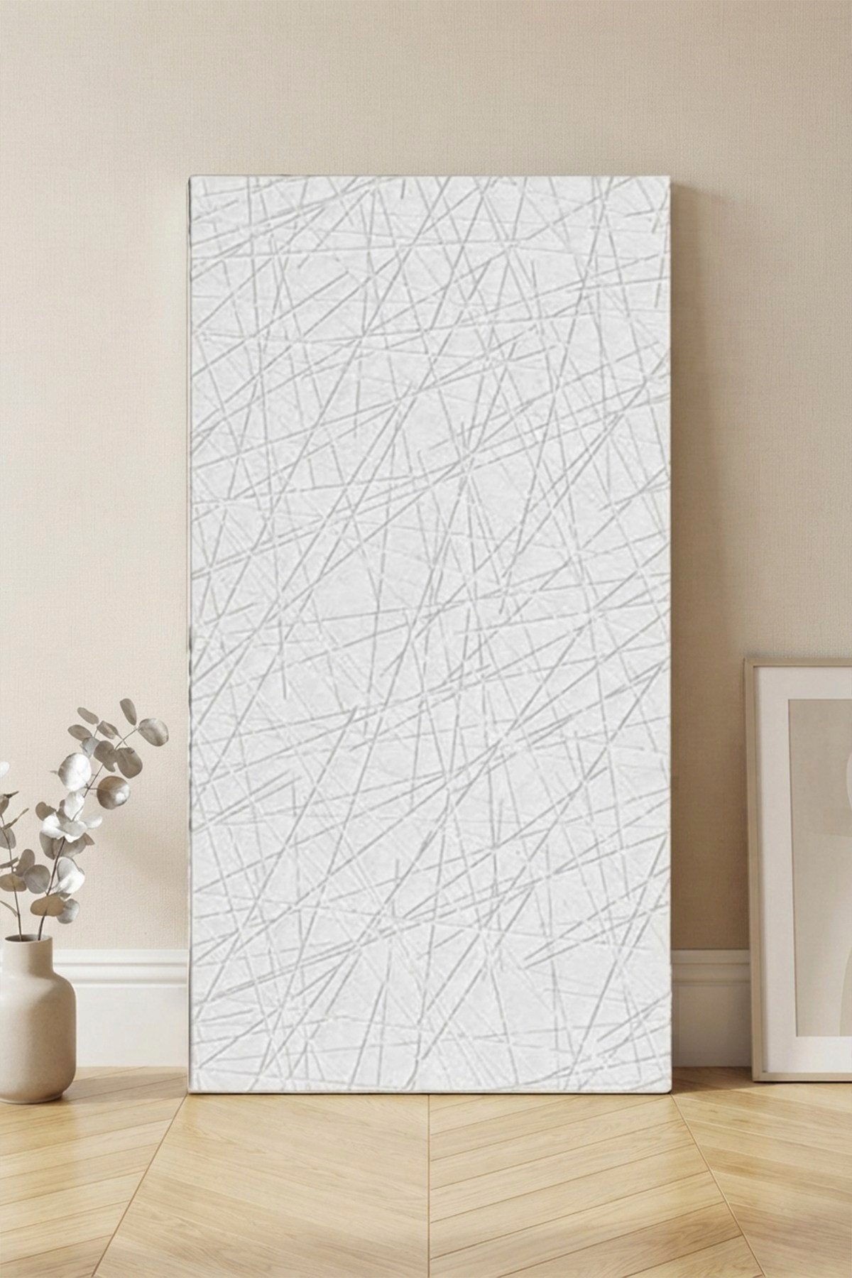 10 Adet, Yüksek Kalite Kabartmalı Dokulu Beyaz Tonlarında Gerçek Duvar Hissi Modern Çizgili Görünüm Desenli Pvc Mat Panel Kendinden Yapışkanlı Duvar Kaplaması Mat-8001, 30x60 CM 