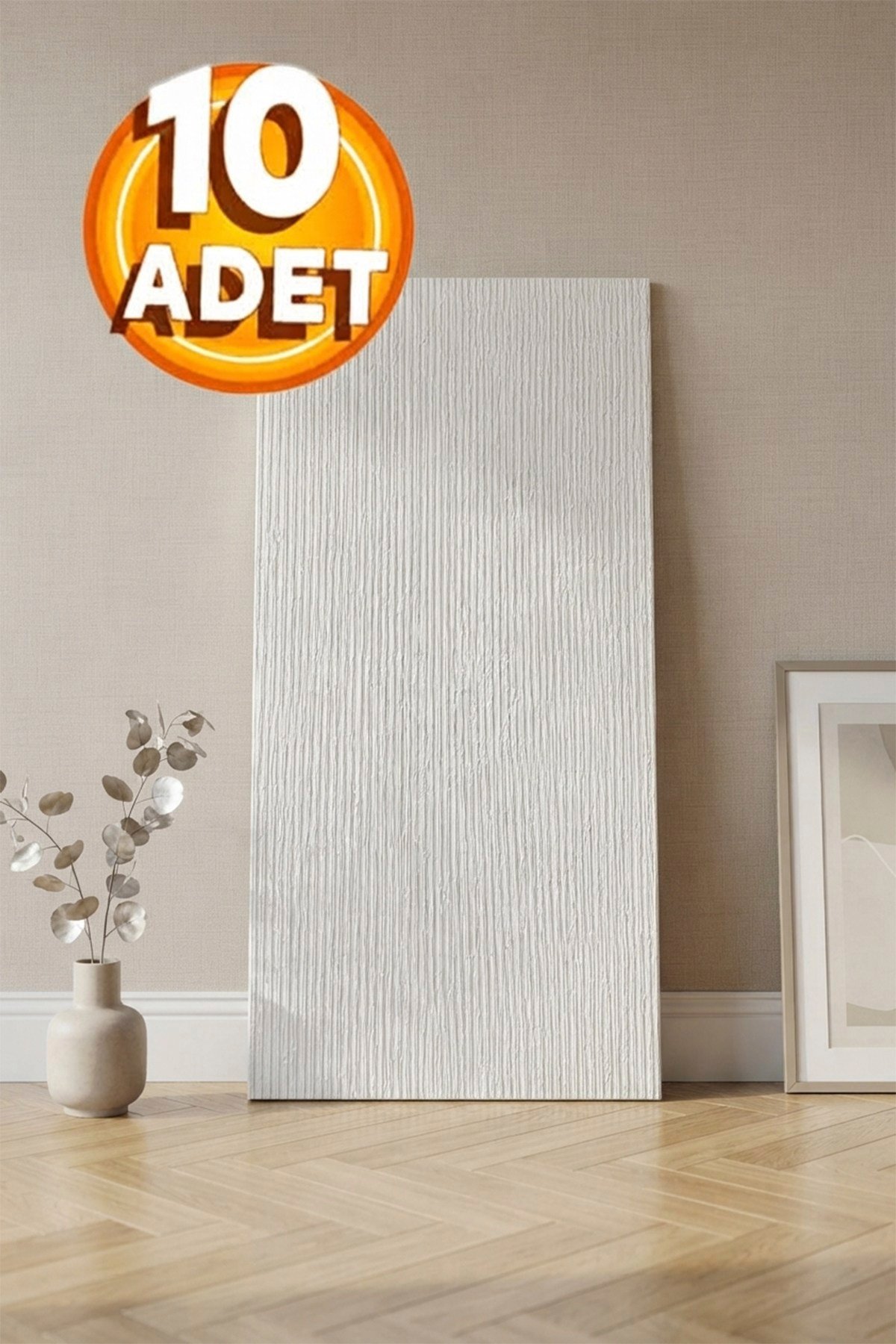 10 Adet, Yüksek Kalite Kabartmalı Dokulu Beyaz Tonlarında Gerçek Sıva Hissi Modern Beton Görünüm Desenli Pvc Mat Panel Kendinden Yapışkanlı Duvar Kaplaması Mat-4001, 30x60 CM 