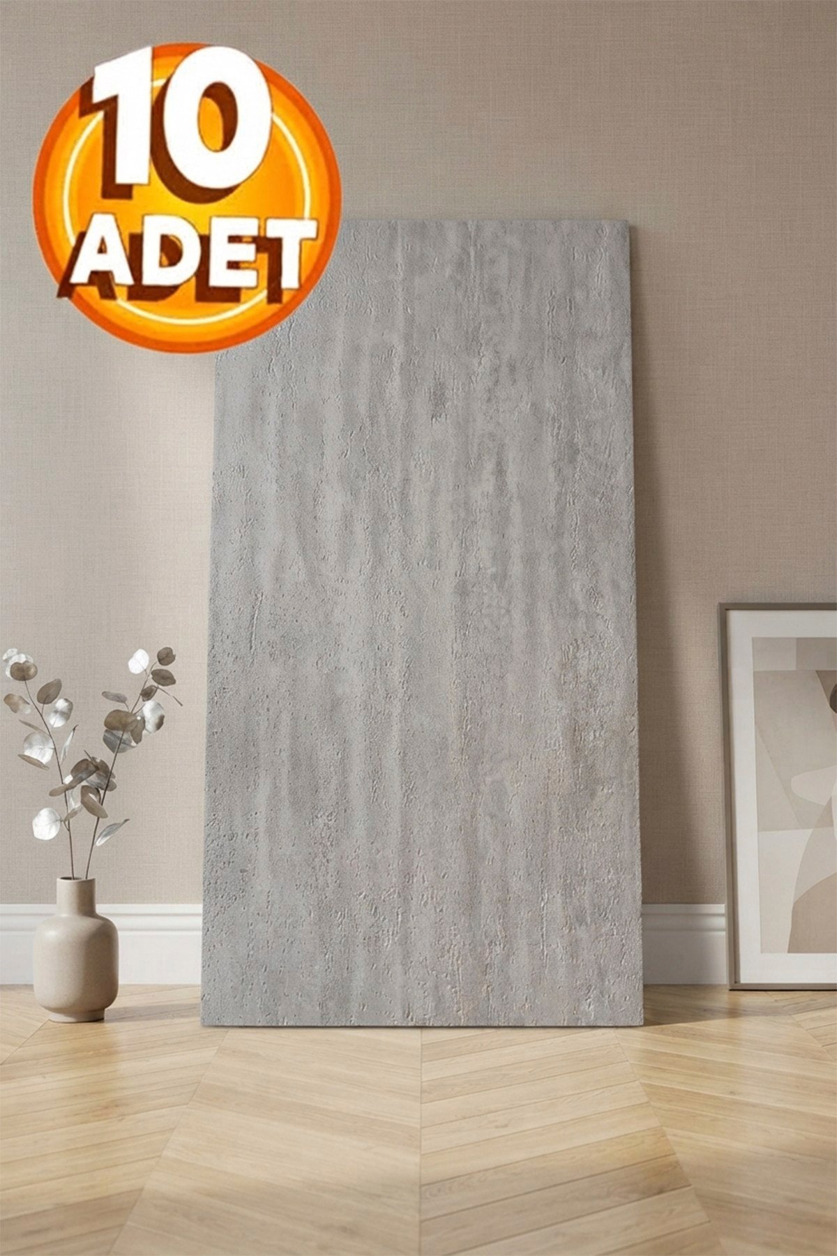 10 Adet, Yüksek Kalite Kabartmalı Dokulu Gri Tonlarında Gerçek Sıva Hissi Modern Beton Görünüm Desenli Pvc Mat Panel Kendinden Yapışkanlı Duvar Kaplaması Mat-3002, 30x60 CM 