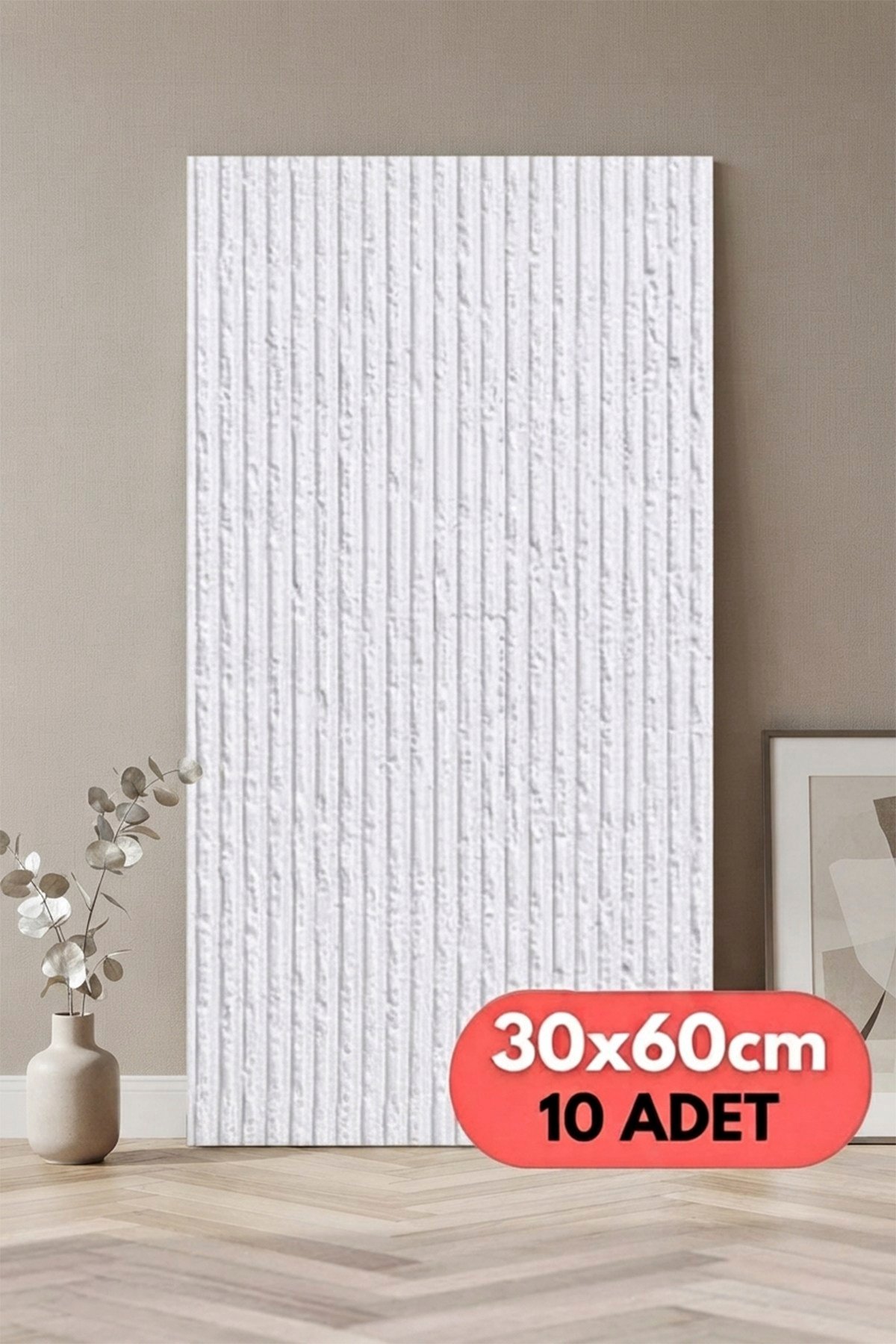 10 Adet, Yüksek Kalite Kabartmalı Dokulu Beyaz Tonlarında Gerçek Sıva Hissi Modern Beton Görünüm Desenli Pvc Mat Panel Kendinden Yapışkanlı Duvar Kaplaması Mat-4001, 30x60 CM 