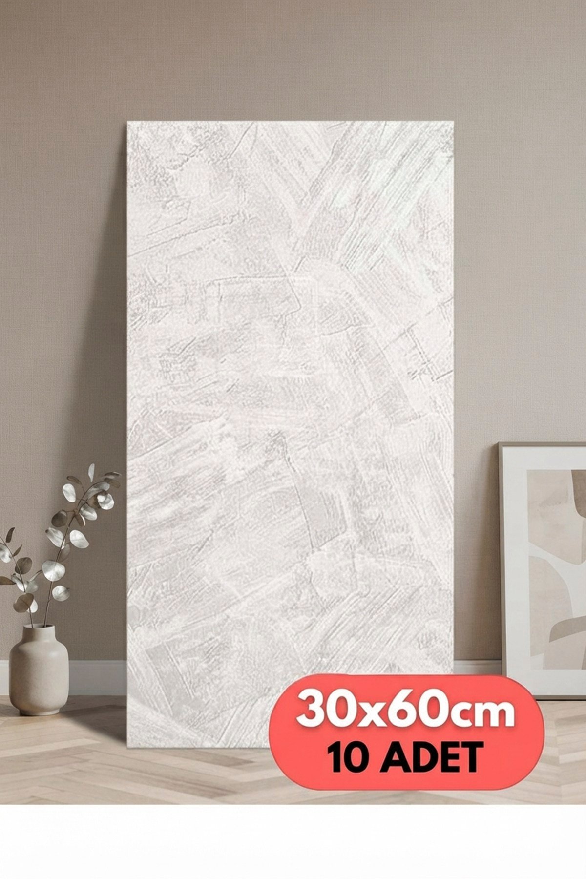 10 Adet, Yüksek Kalite Kabartmalı Dokulu Beyaz Tonlarında Gerçek Duvar Hissi Modern Beton Görünüm Desenli Pvc Mat Panel Kendinden Yapışkanlı Duvar Kaplaması Mat-5001, 30x60 CM 